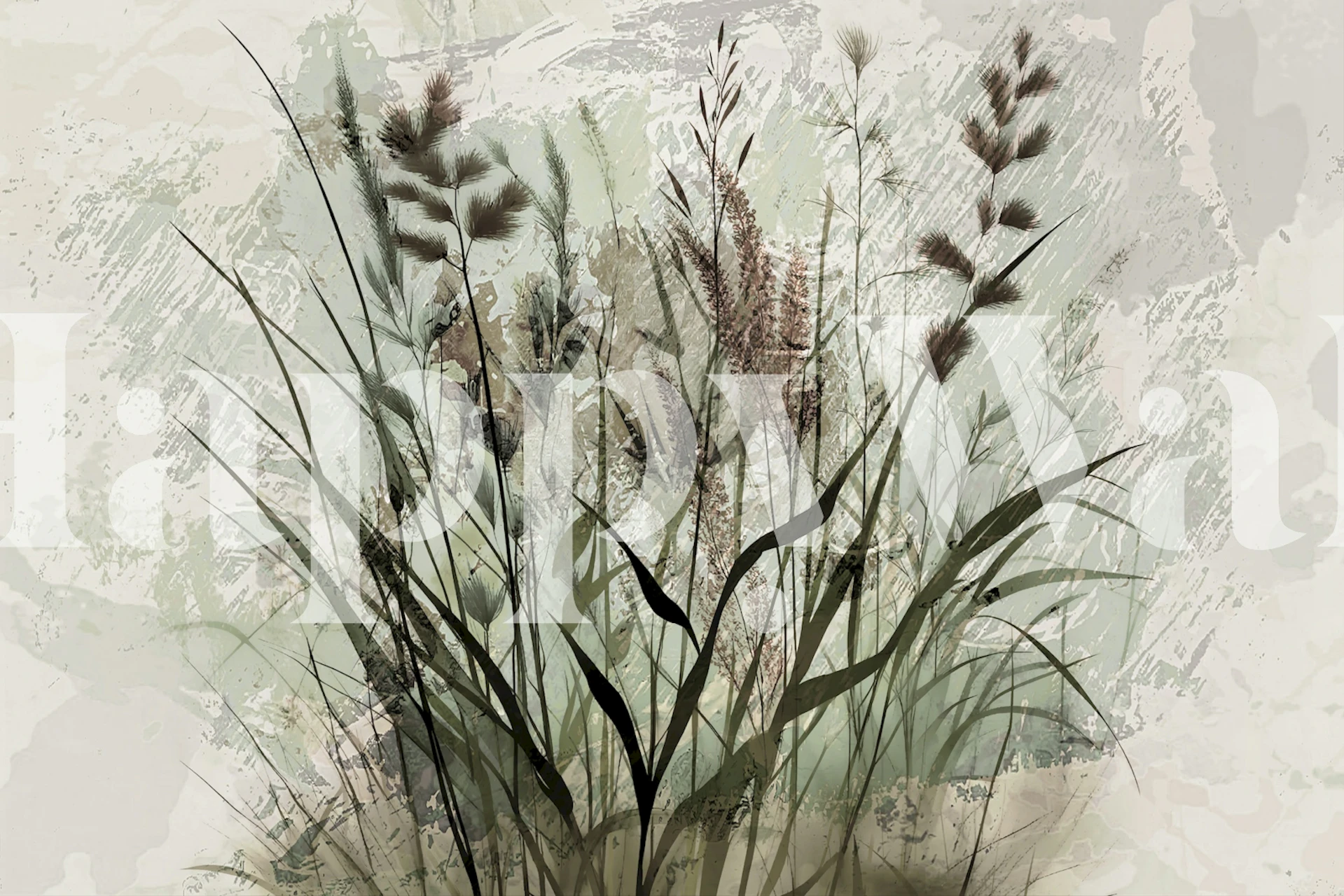 Rustic floral design with tall grass and soft colors wallpaper