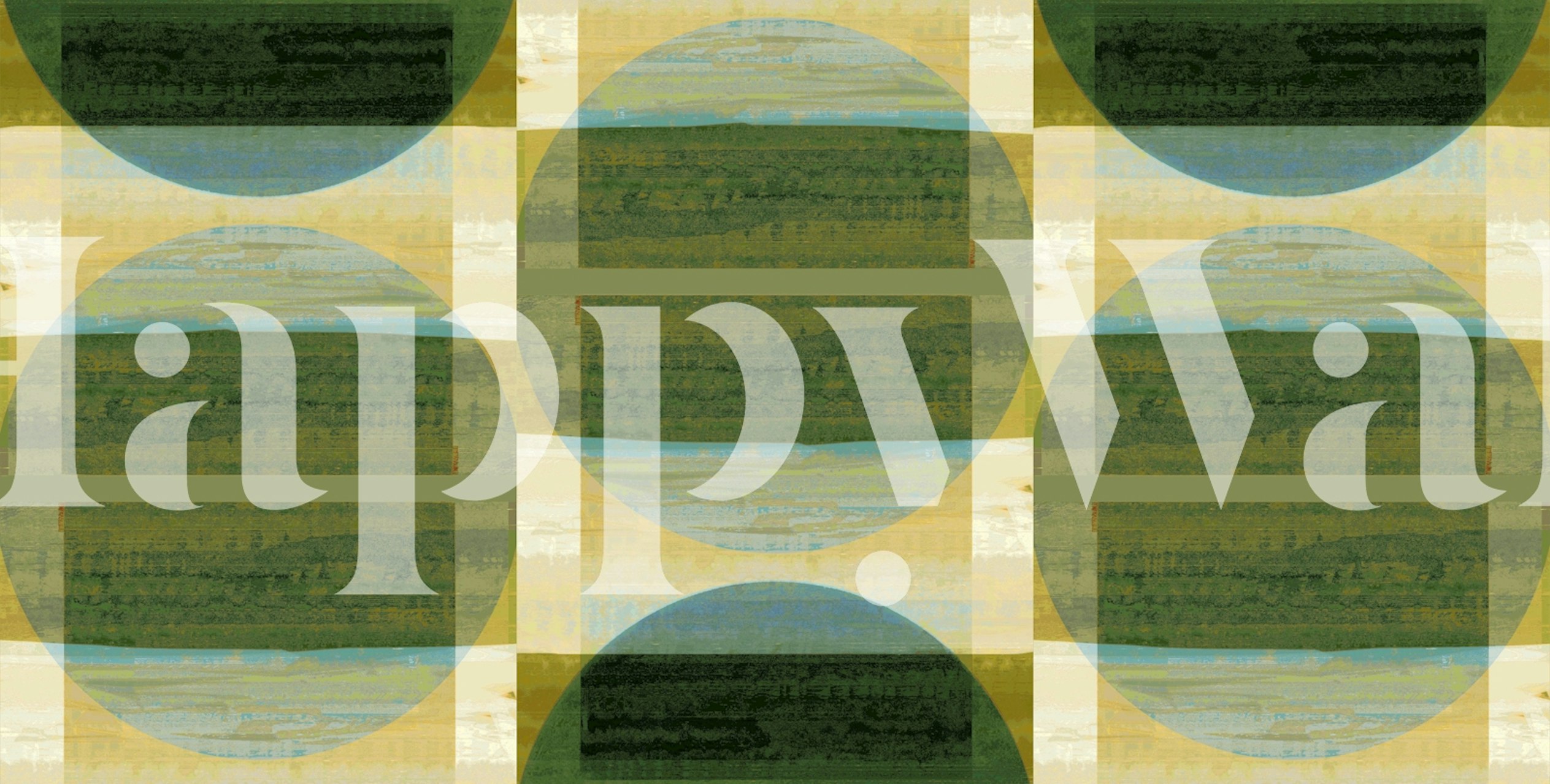 Geometric circles with green stripes and blue accents wallpaper