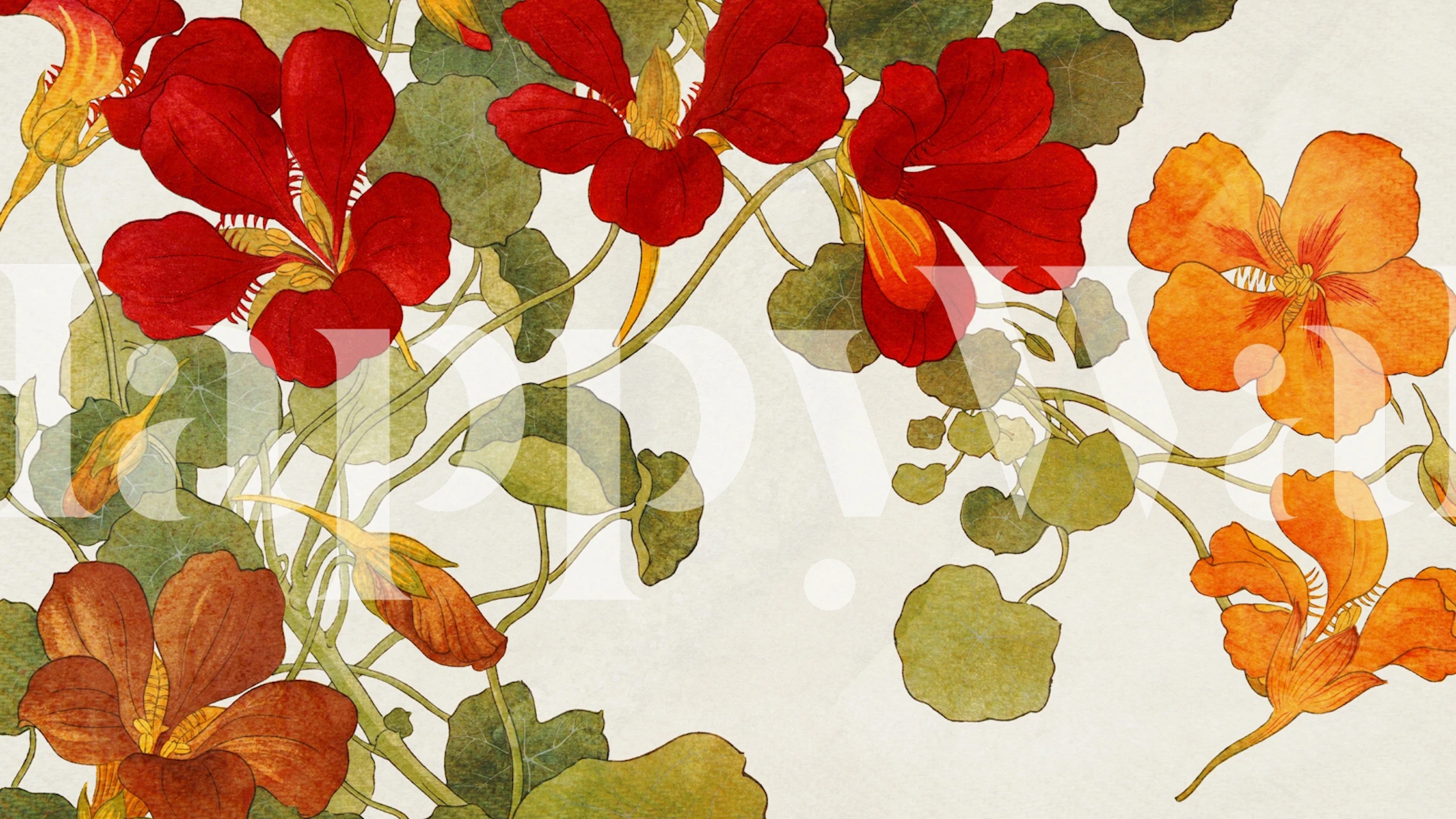 Autumn Blooms kukkaseinäpaperi huoneessa