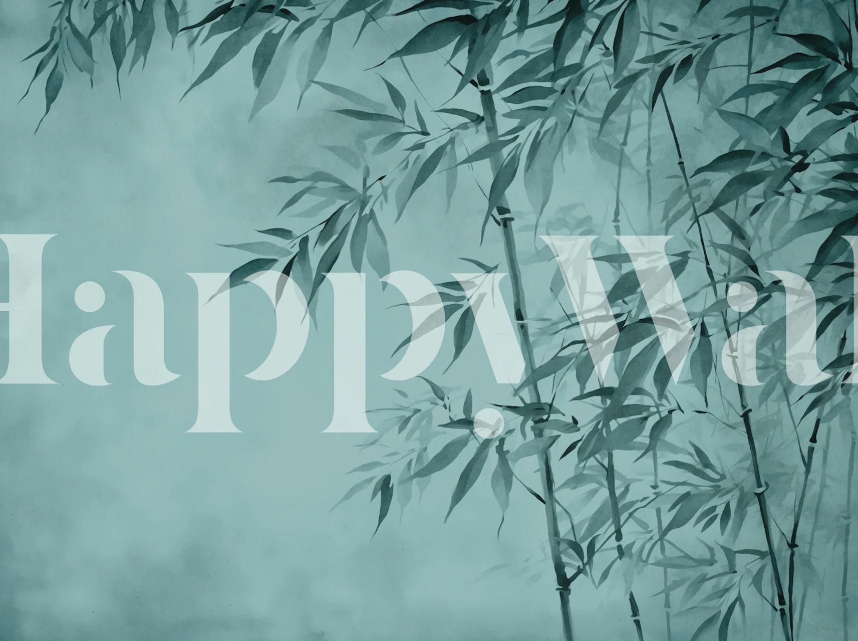 Bamboo leaves in blue and green tones, modern wallpaper