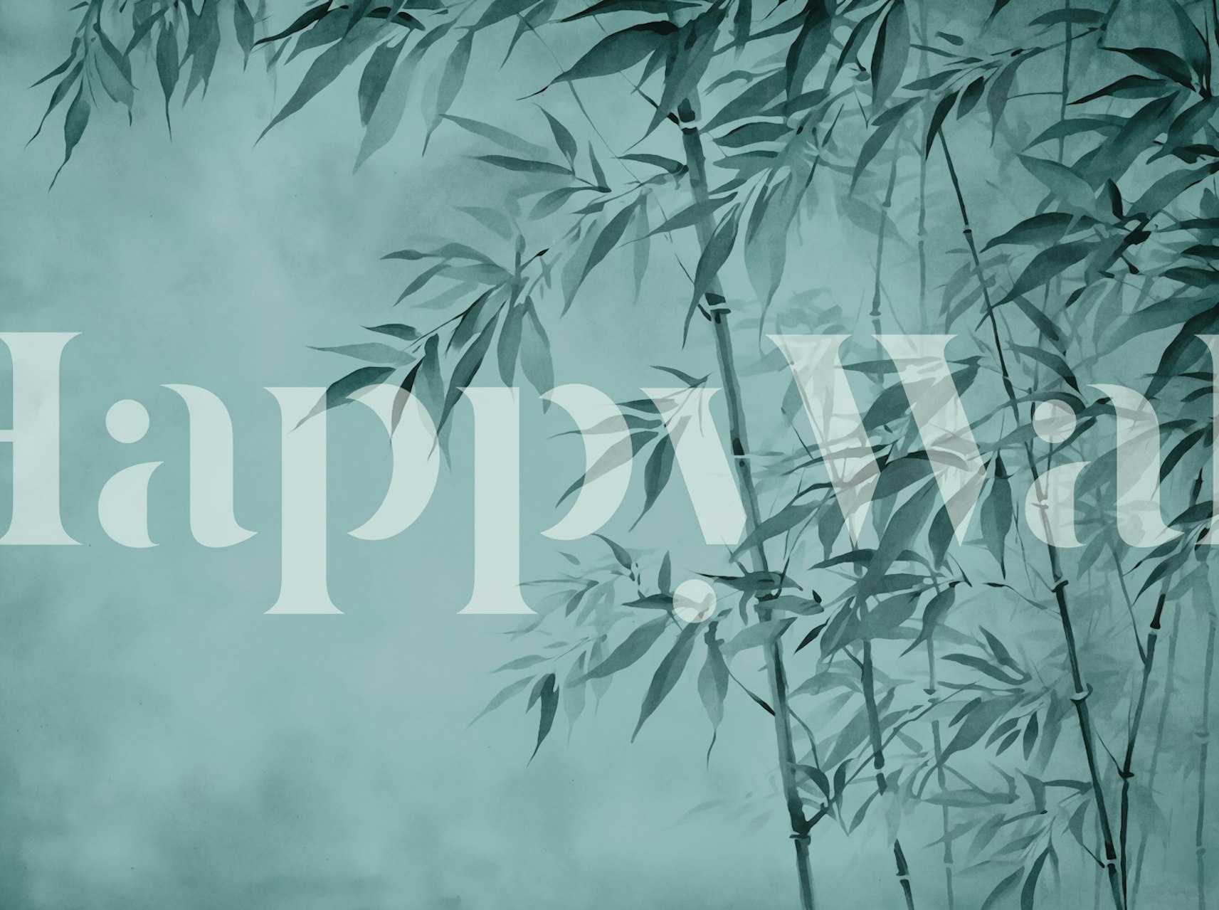 Bamboo leaves in blue and green tones, modern wallpaper