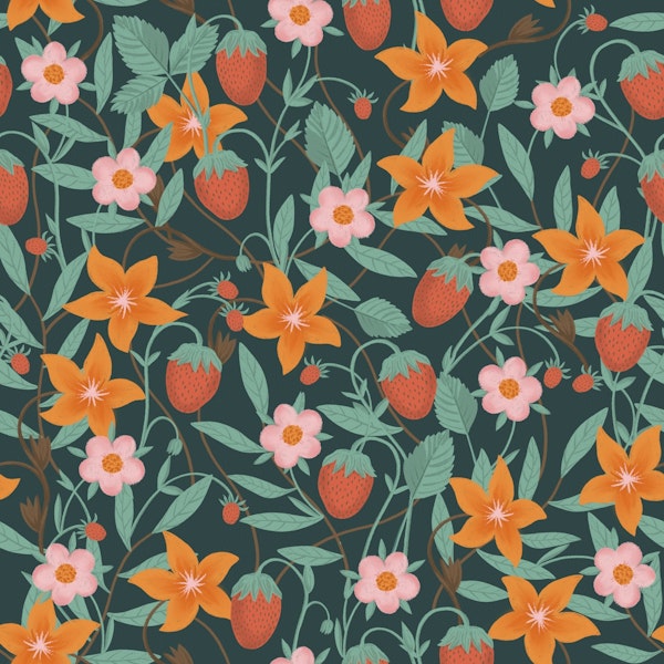 Enchanted Strawberry Garden Teal Mint Orange