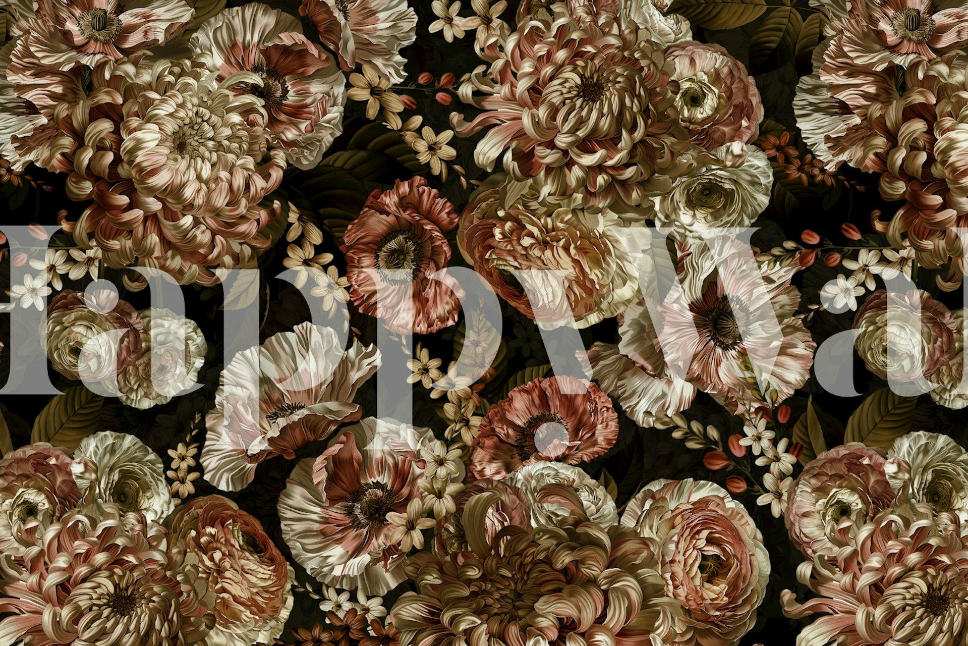 Papier peint Baroque Peonies Midnight Garden dans une pièce