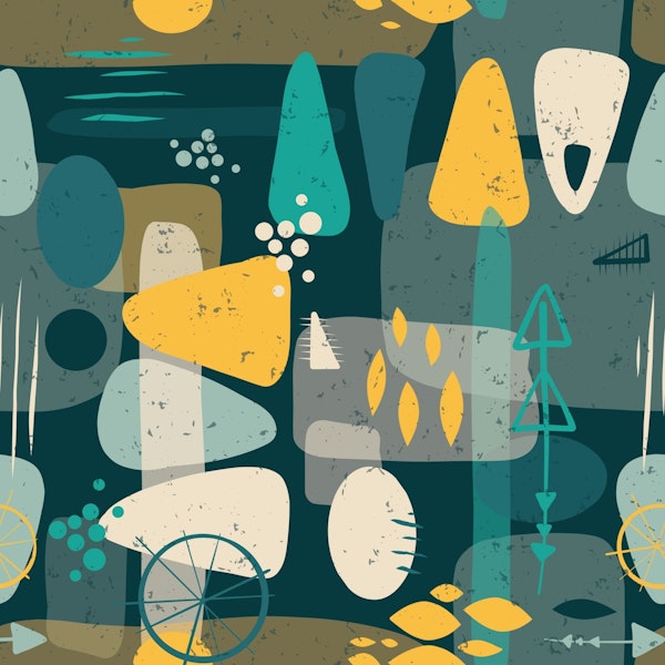 Dark Atomic Mid Century Modern Shapes Collage