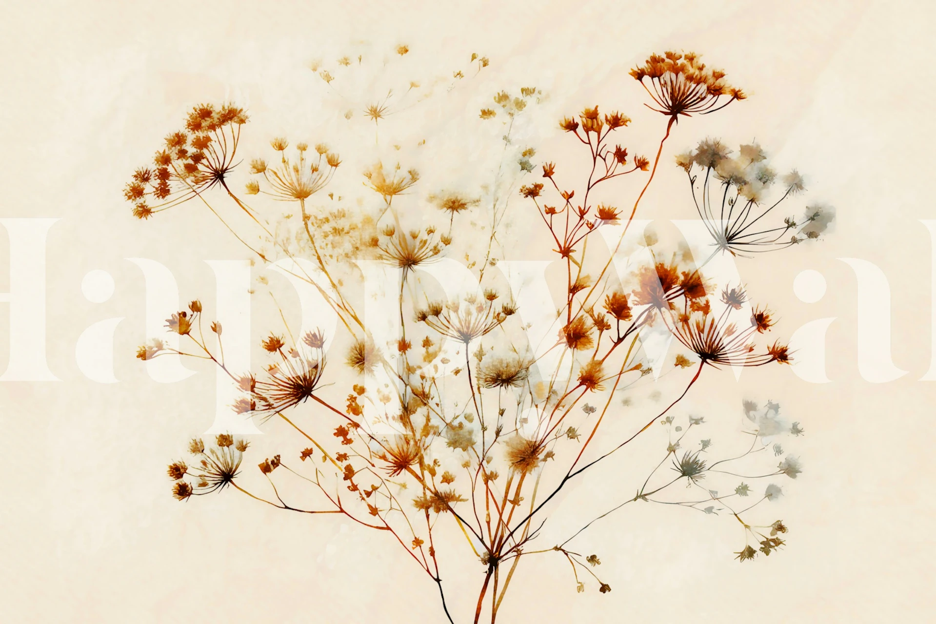 Delicate beige botanical floral wallpaper with soft tones and muted flowers