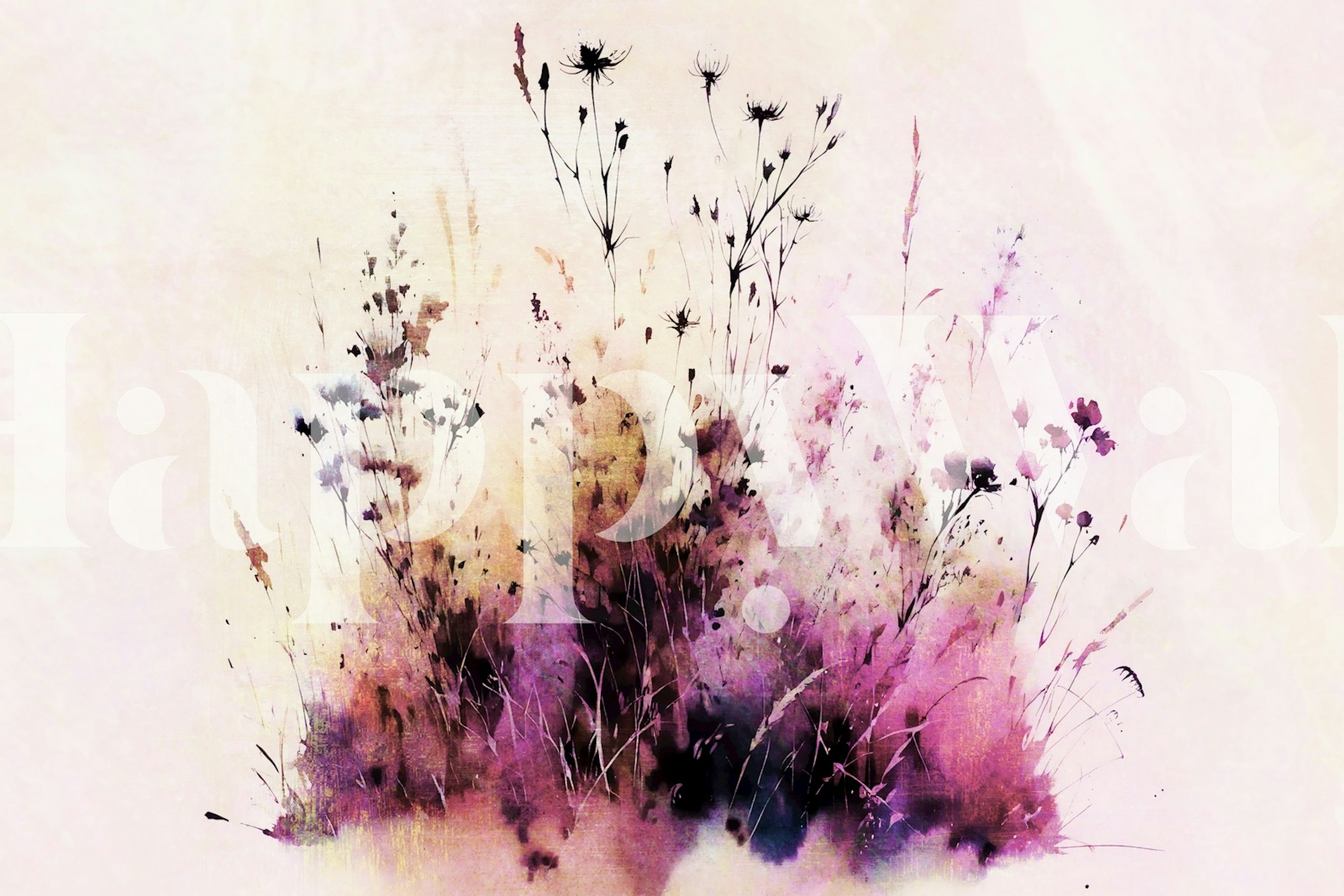 Pink floral meadow design with soft watercolor effects wallpaper