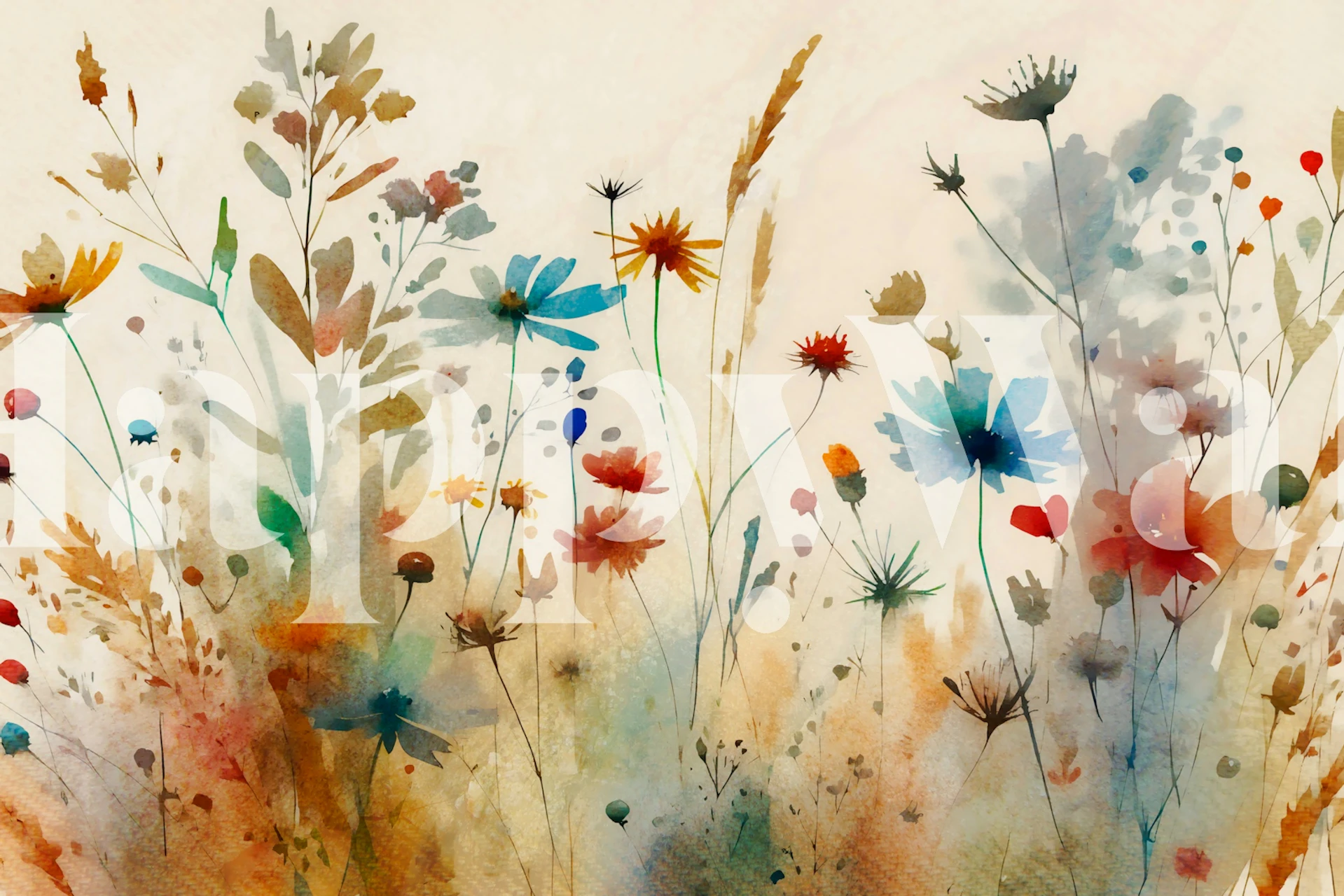 Watercolor Floral Haze -tapetti huoneessa