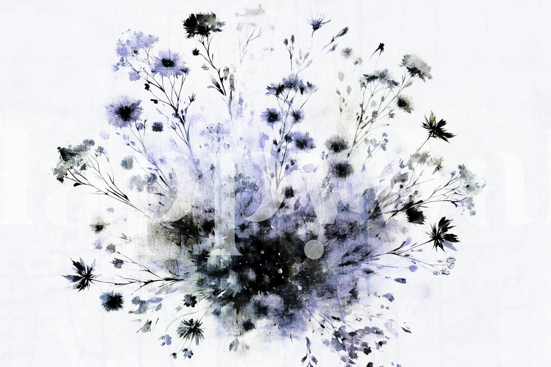 Black and white floral design with delicate blossoms wallpaper