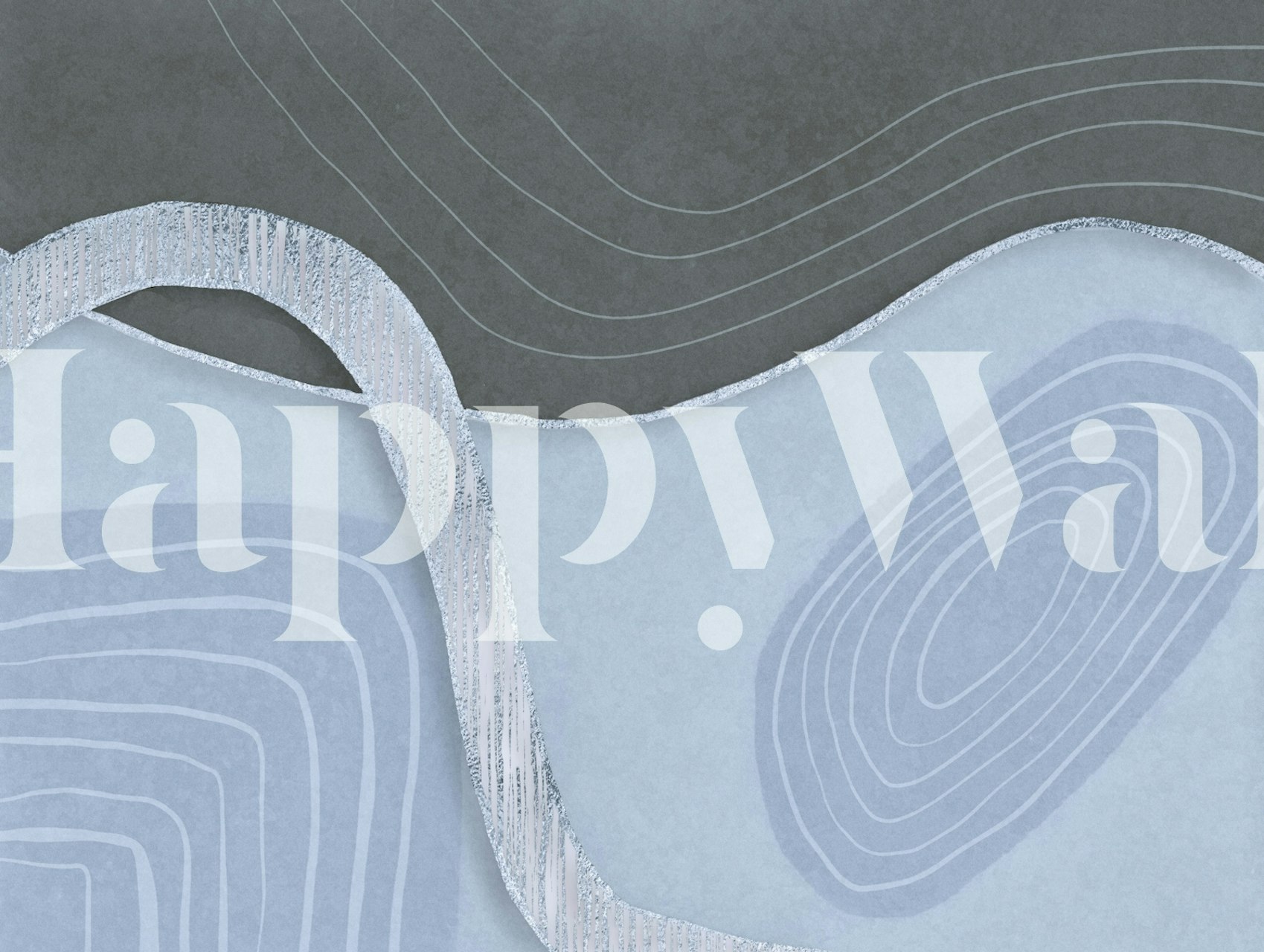 Nowoczesna tapeta w stylu mid-century art w kolorze niebiesko-szarym