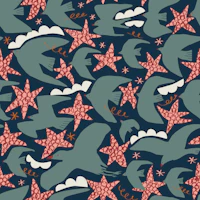 Seabirds and Starfish navy blue tapeet