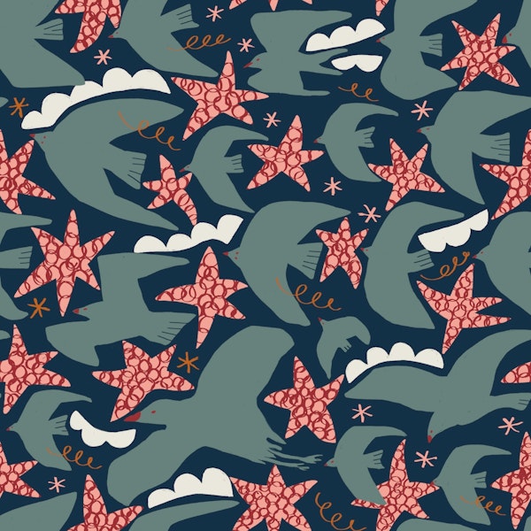 Seabirds and Starfish navy blue