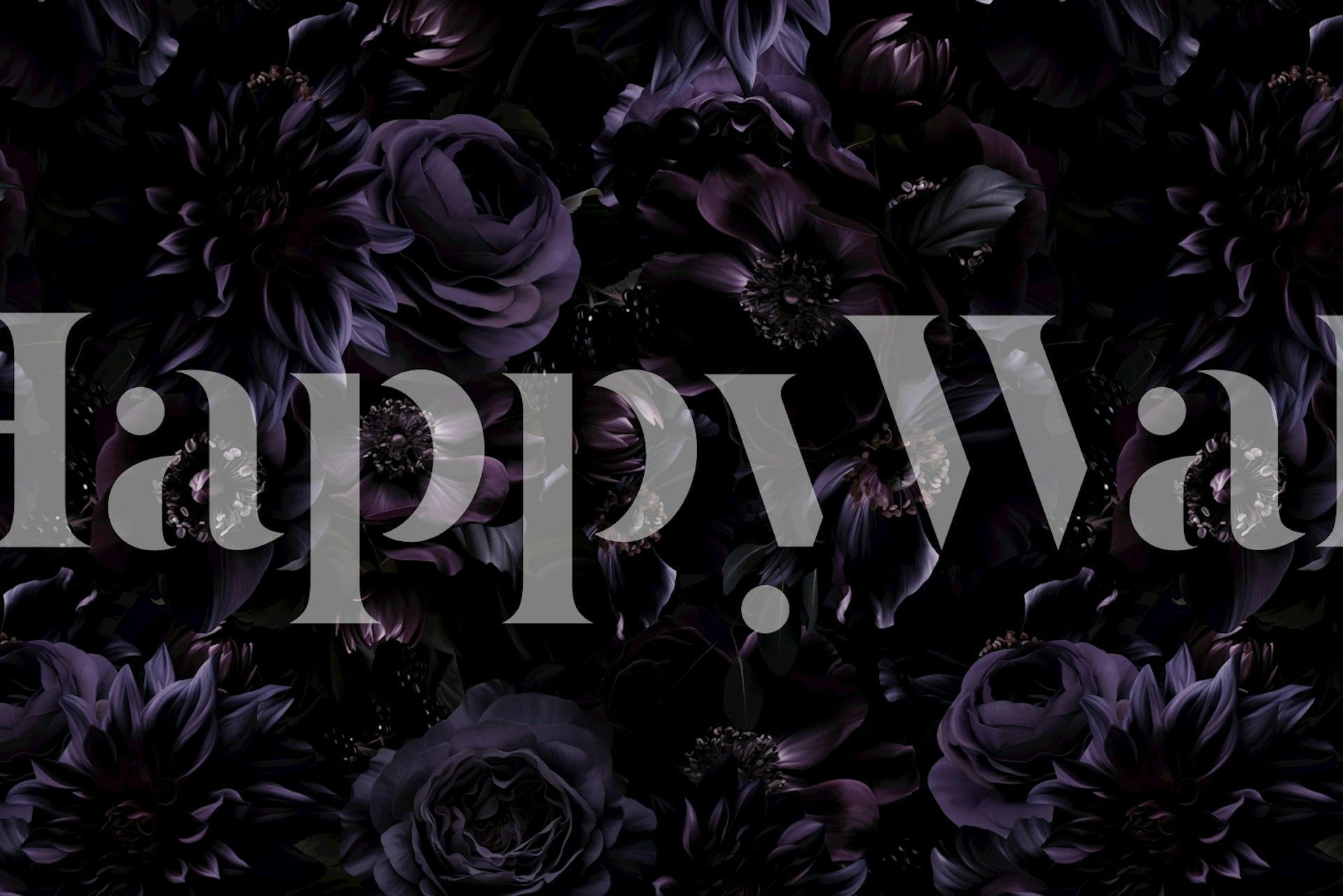 Dark purple floral pattern with roses and dahlias wallpaper