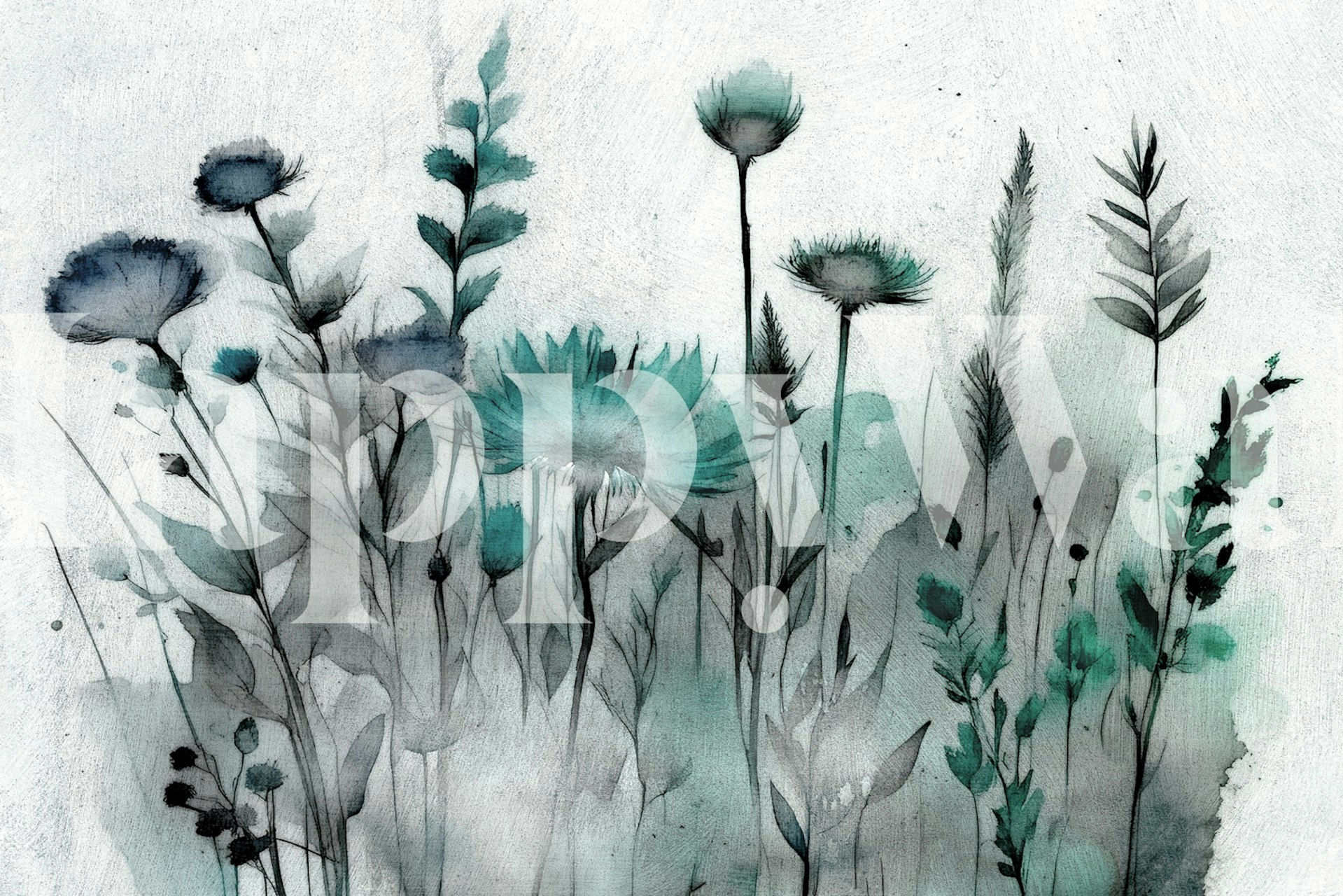 Aqua Wildflowers wallpaper in a room setting