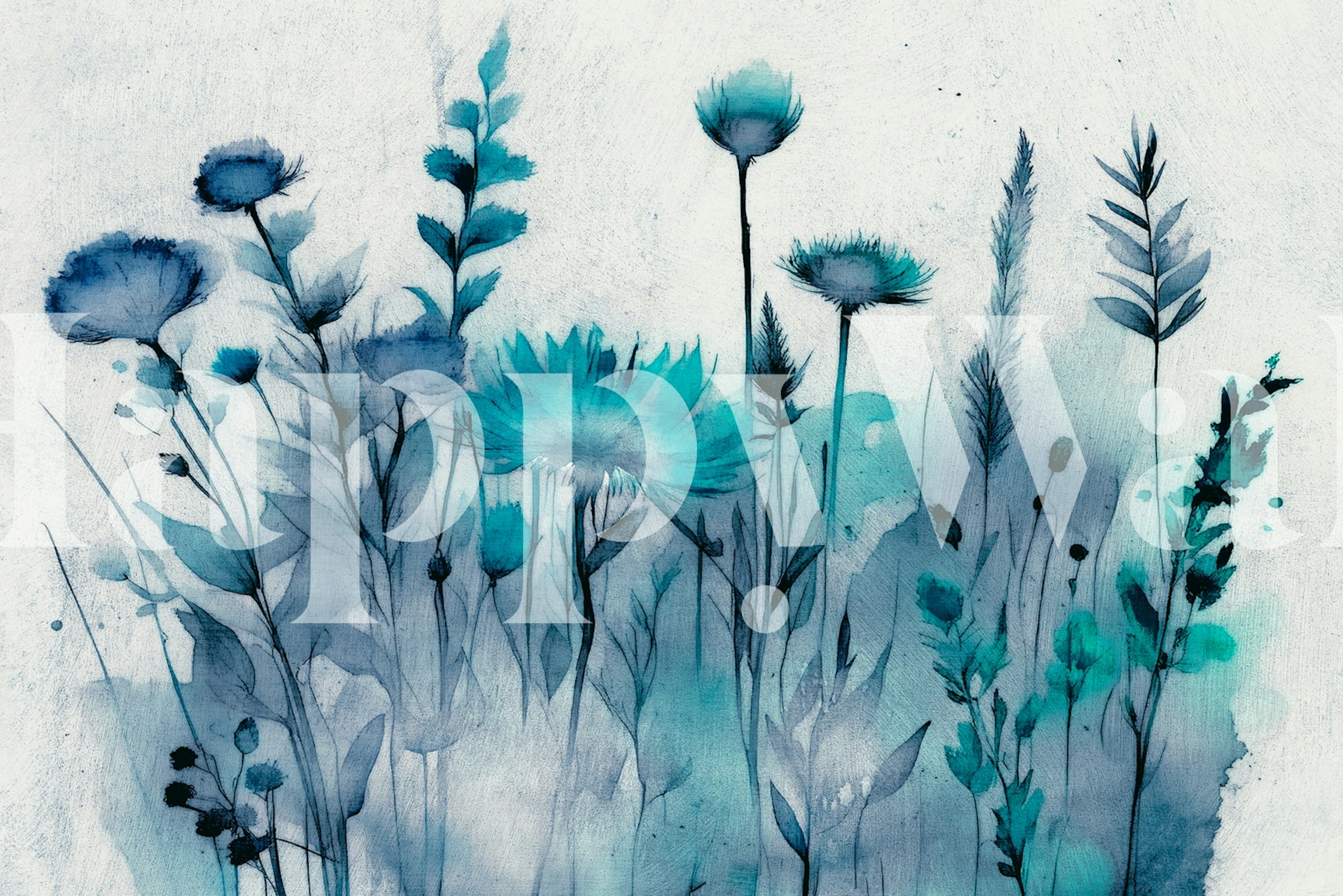 Aqua Wildflowers wallpaper in a room setting