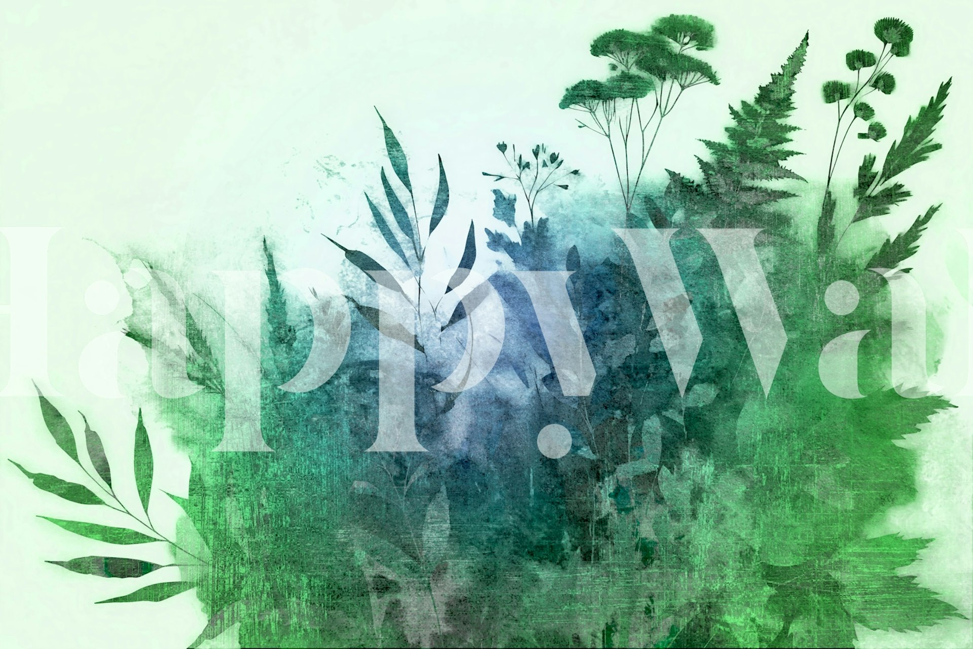 Botanical watercolor design with green foliage and plants wallpaper