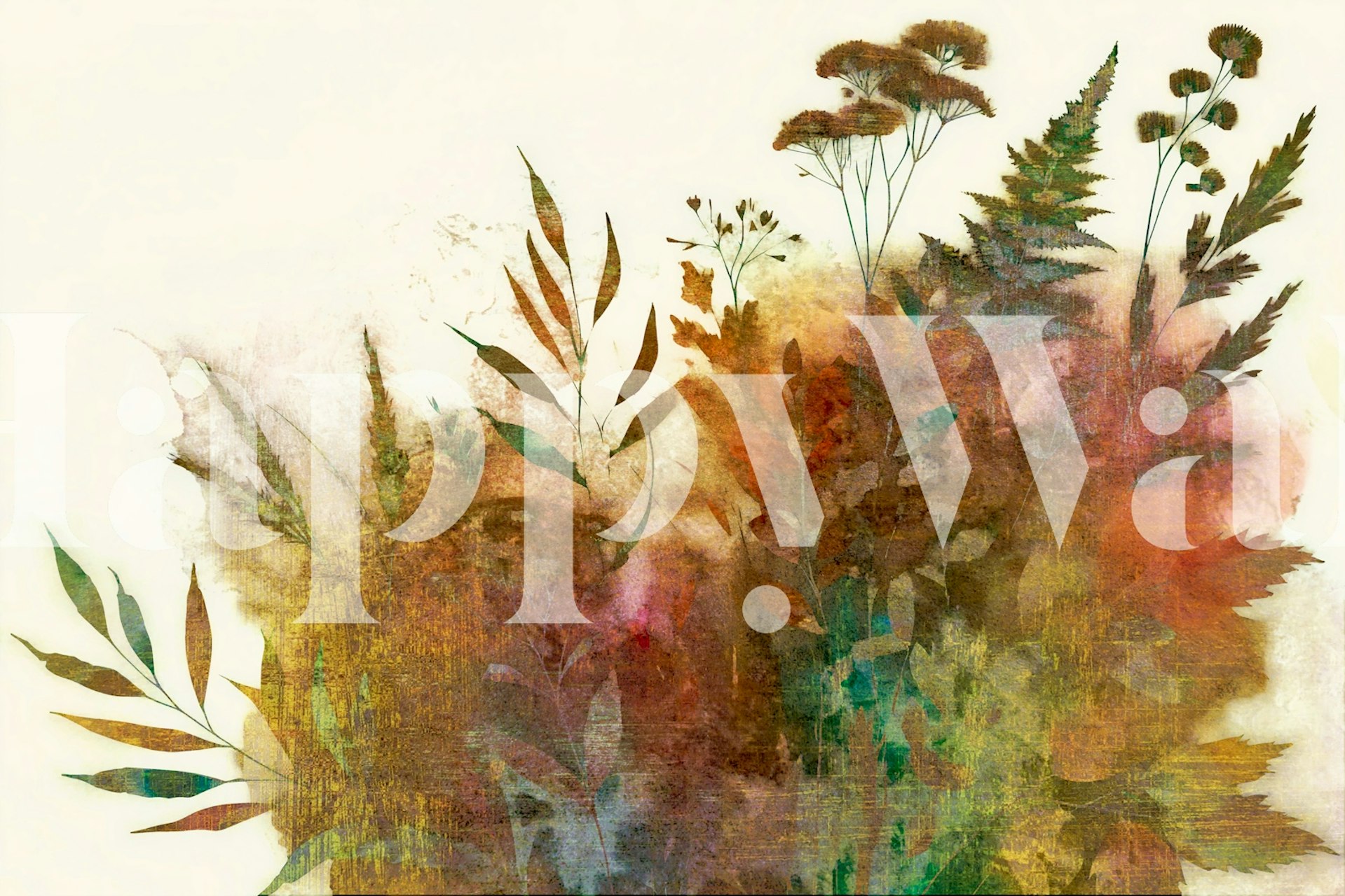 Golden Nature Abstract behang in een kamer