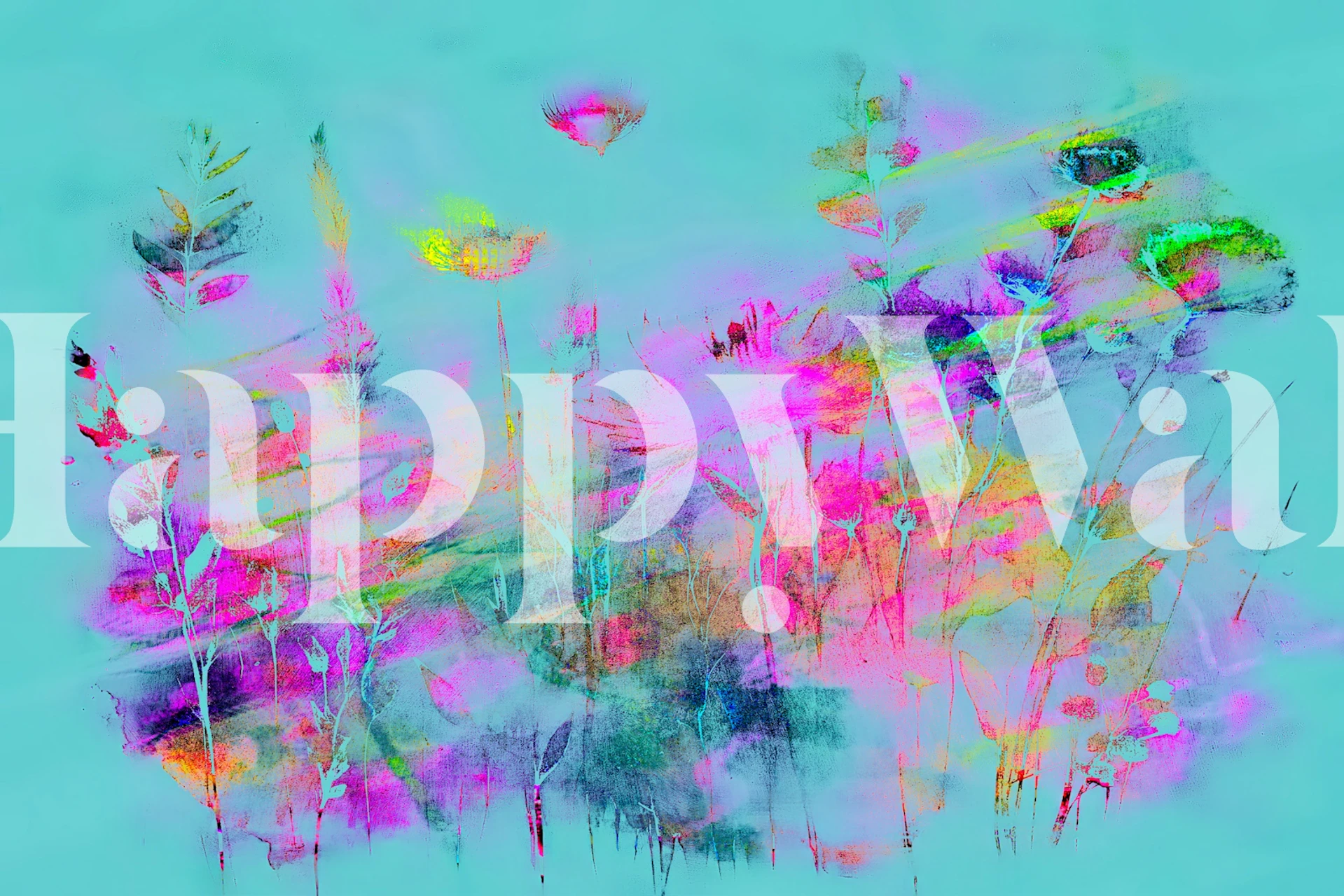 Abstract meadow wallpaper in a bright room