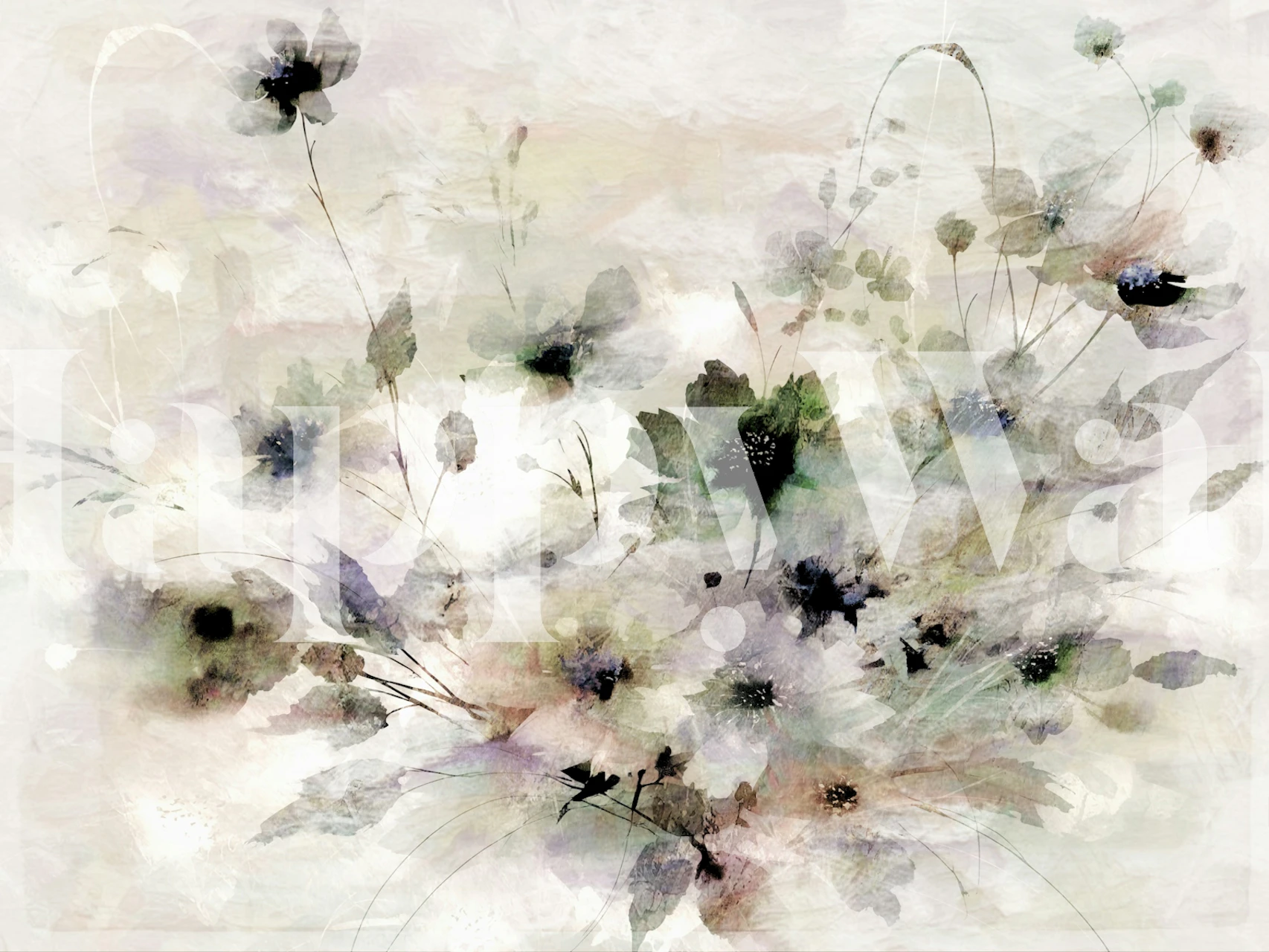 Ethereal Floral Essence behang dat in een kamer wordt weergegeven