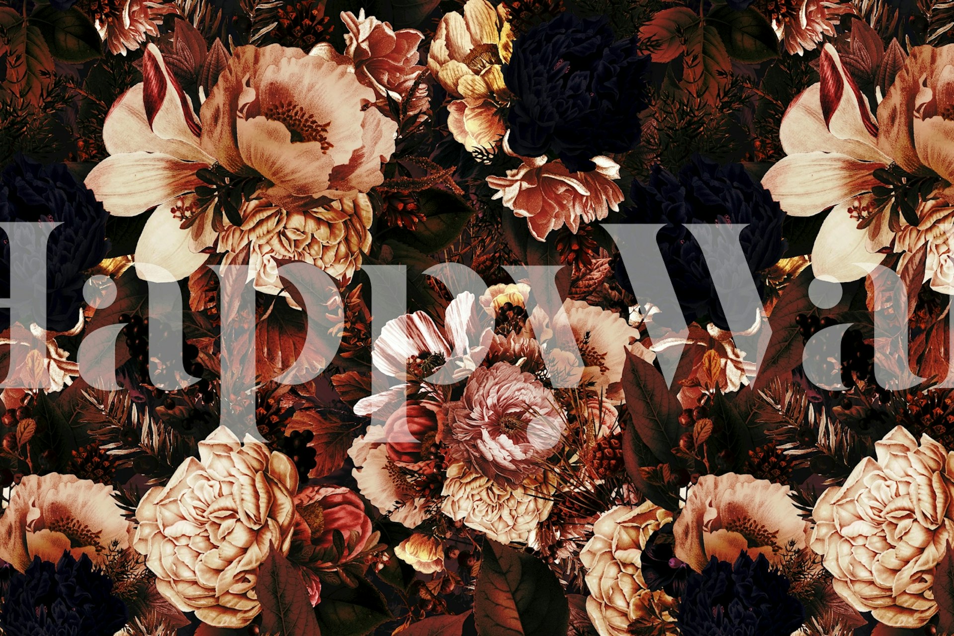 Autumnal floral wallpaper design in a room