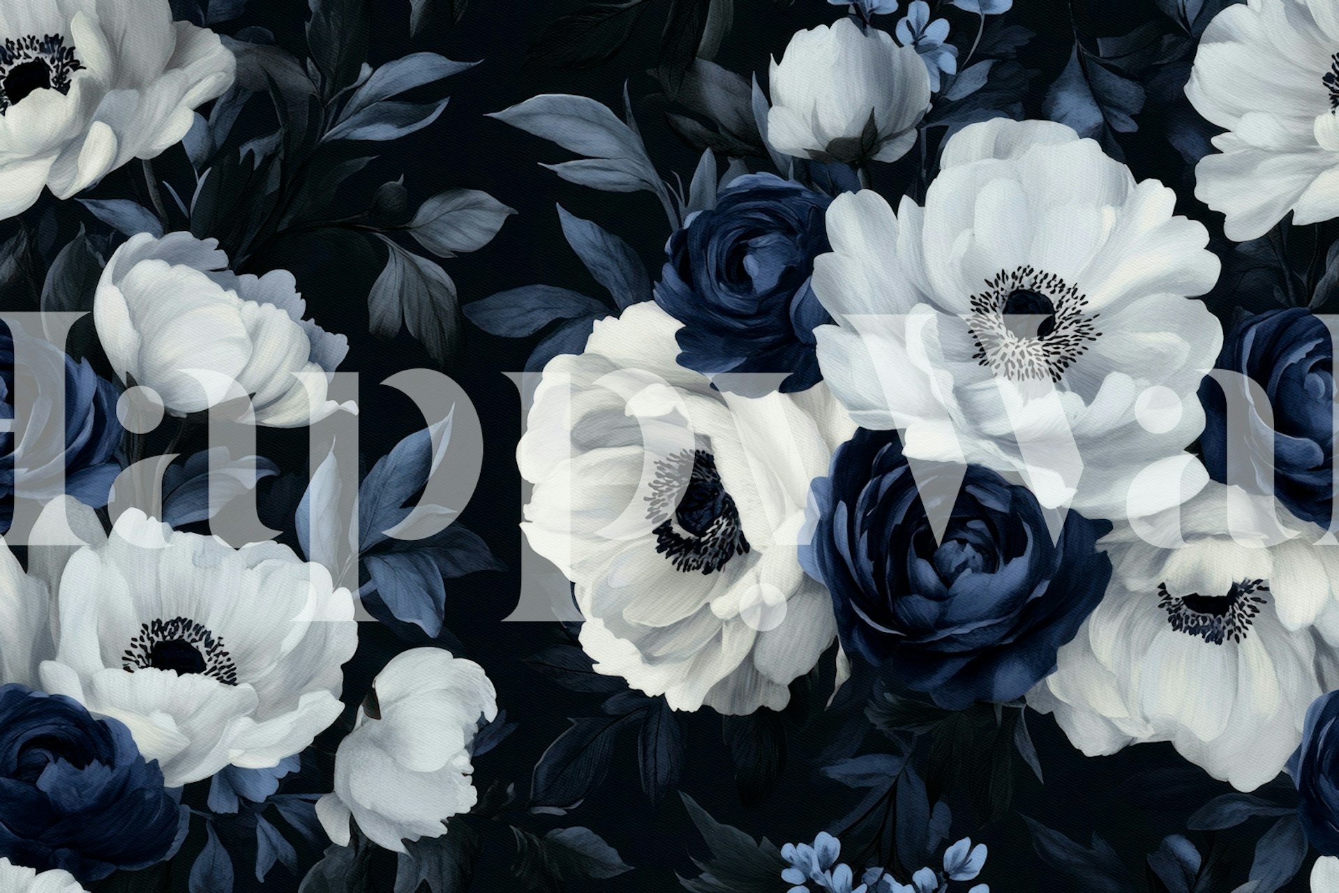 Ταπετσαρία Blue Baroque Lush Midnight Garden σε ένα δωμάτιο