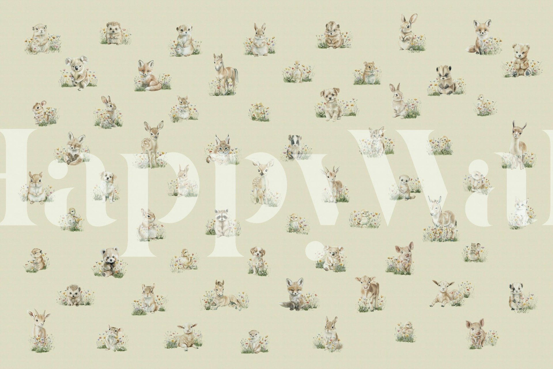 Baby animals wallpaper in a light room