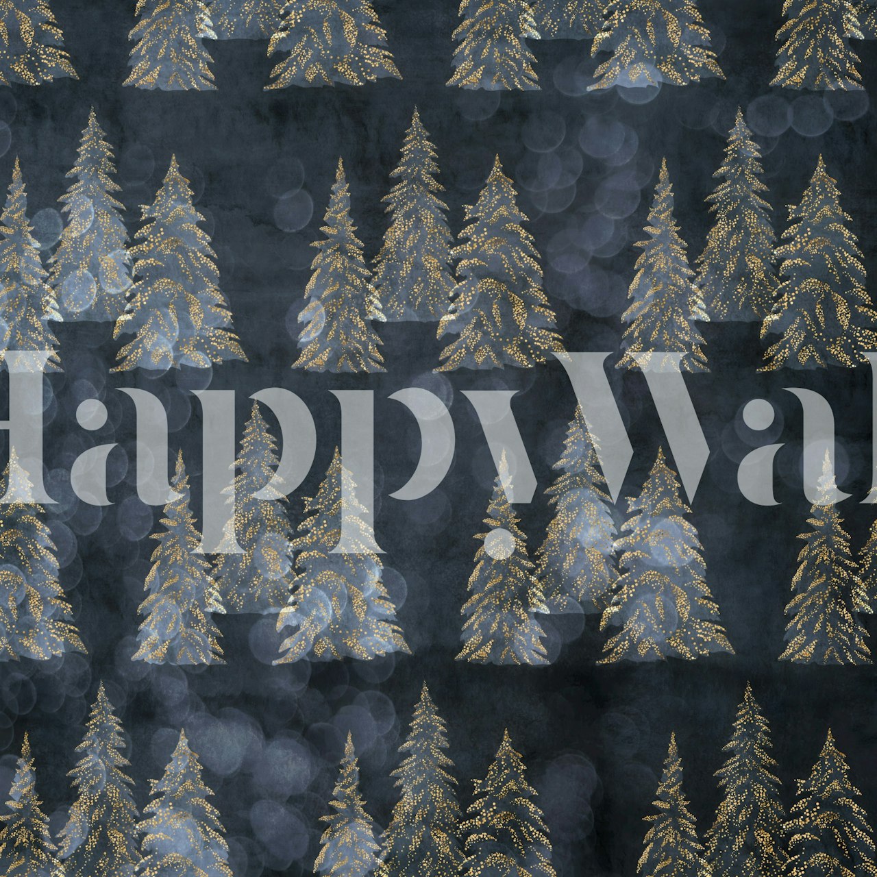 Snowy Winter Trees - Dark Blue wallpaper in een kamer
