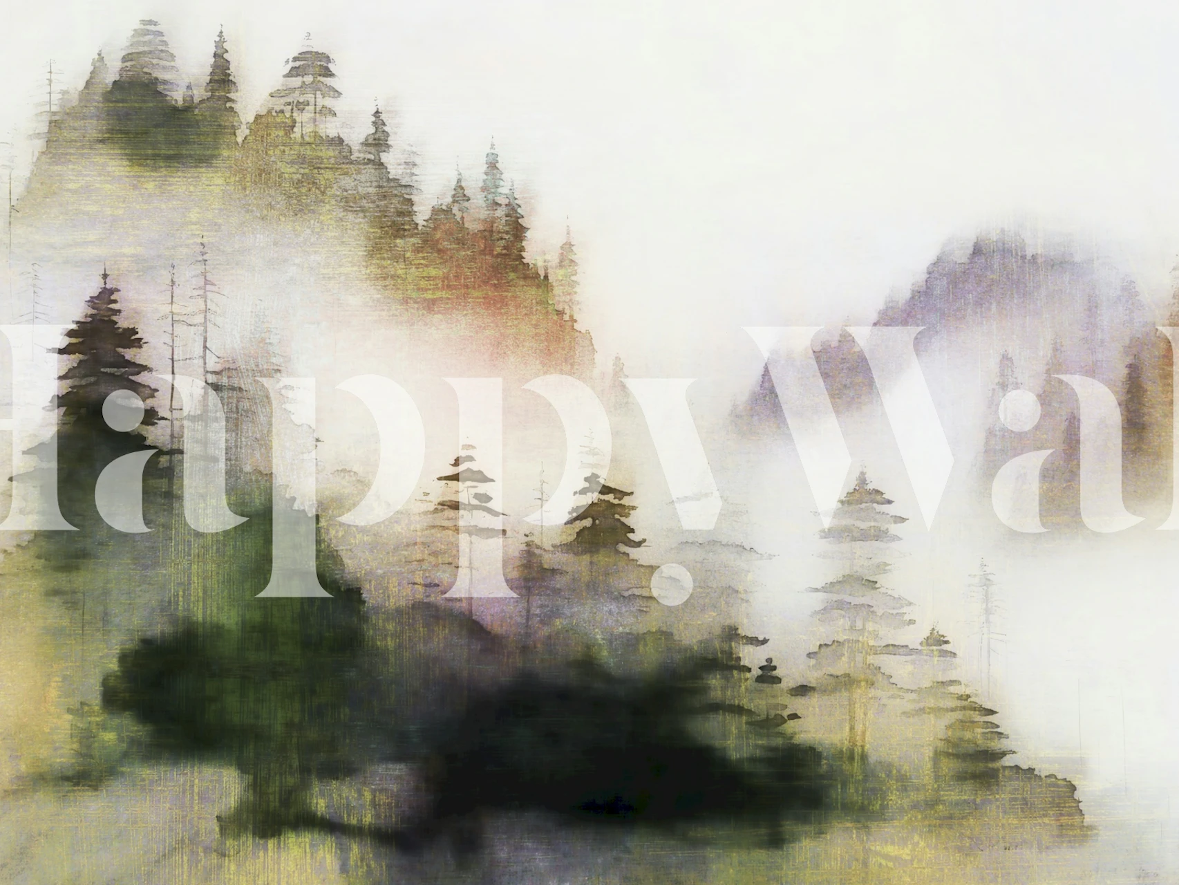 Design de papier peint Japandi Forest Mist dans une pièce