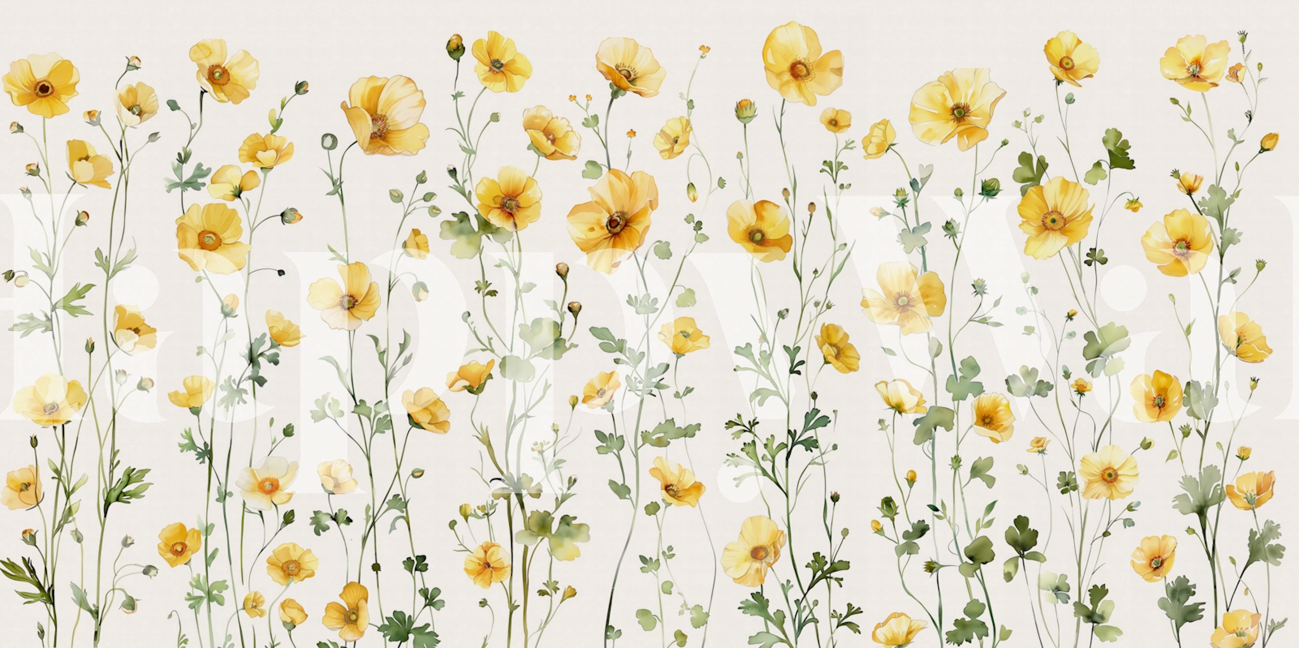 Yellow flowers on green stems against a soft background wallpaper