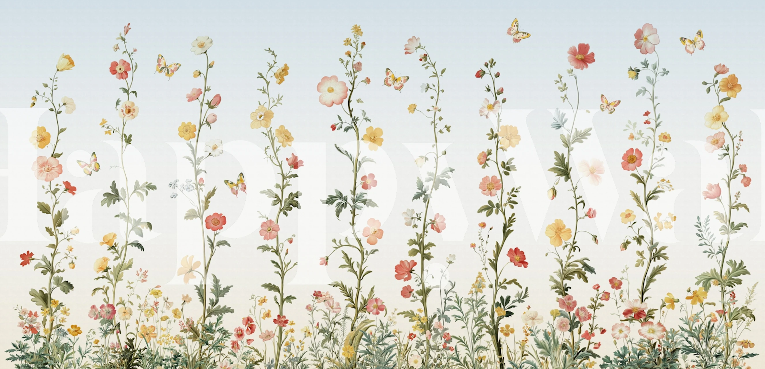 Papel de parede Butterfly Blooms exibido em um quarto