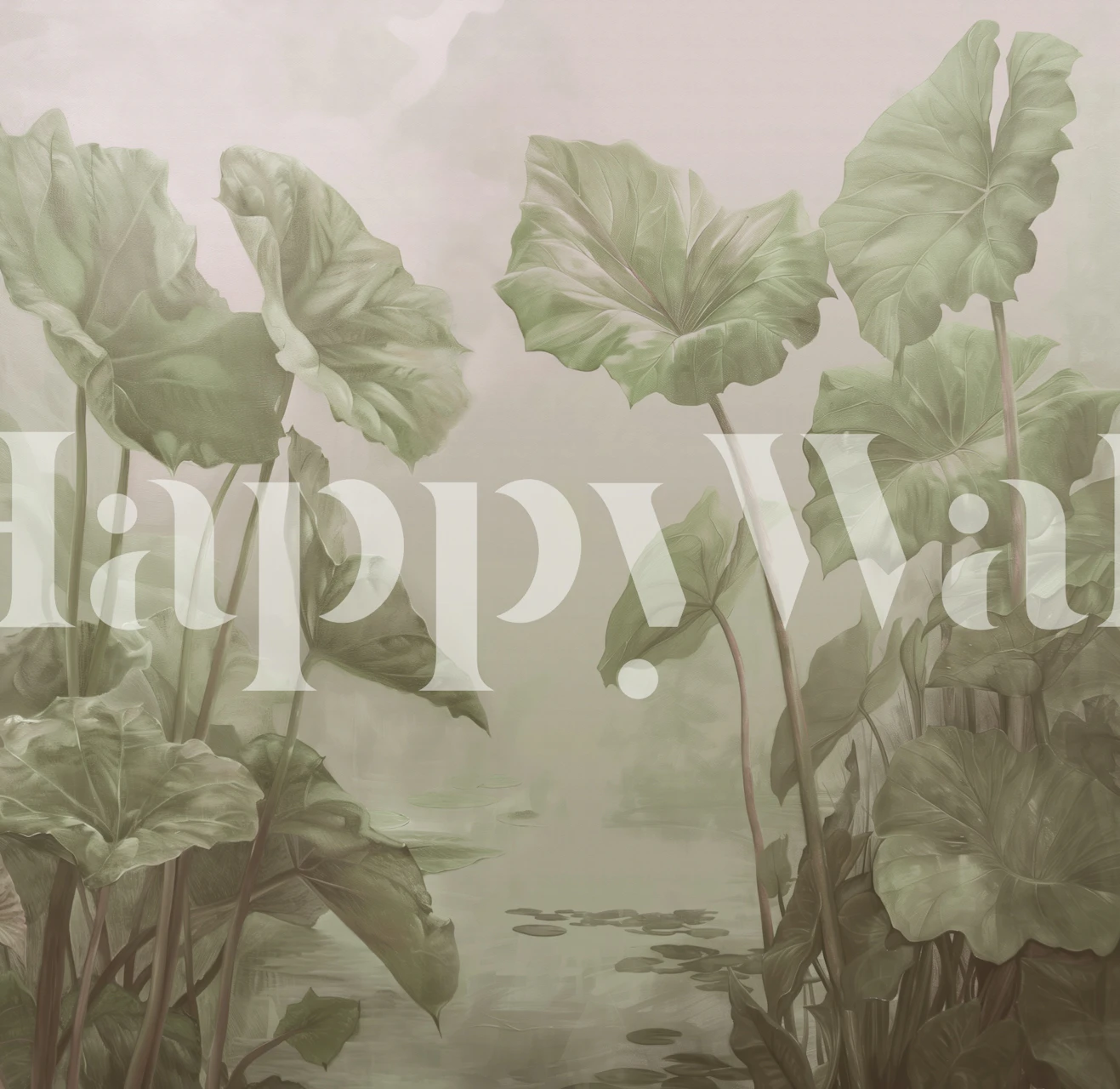 Zidna obloga Leafy lagoon warm green prikazana u sobi