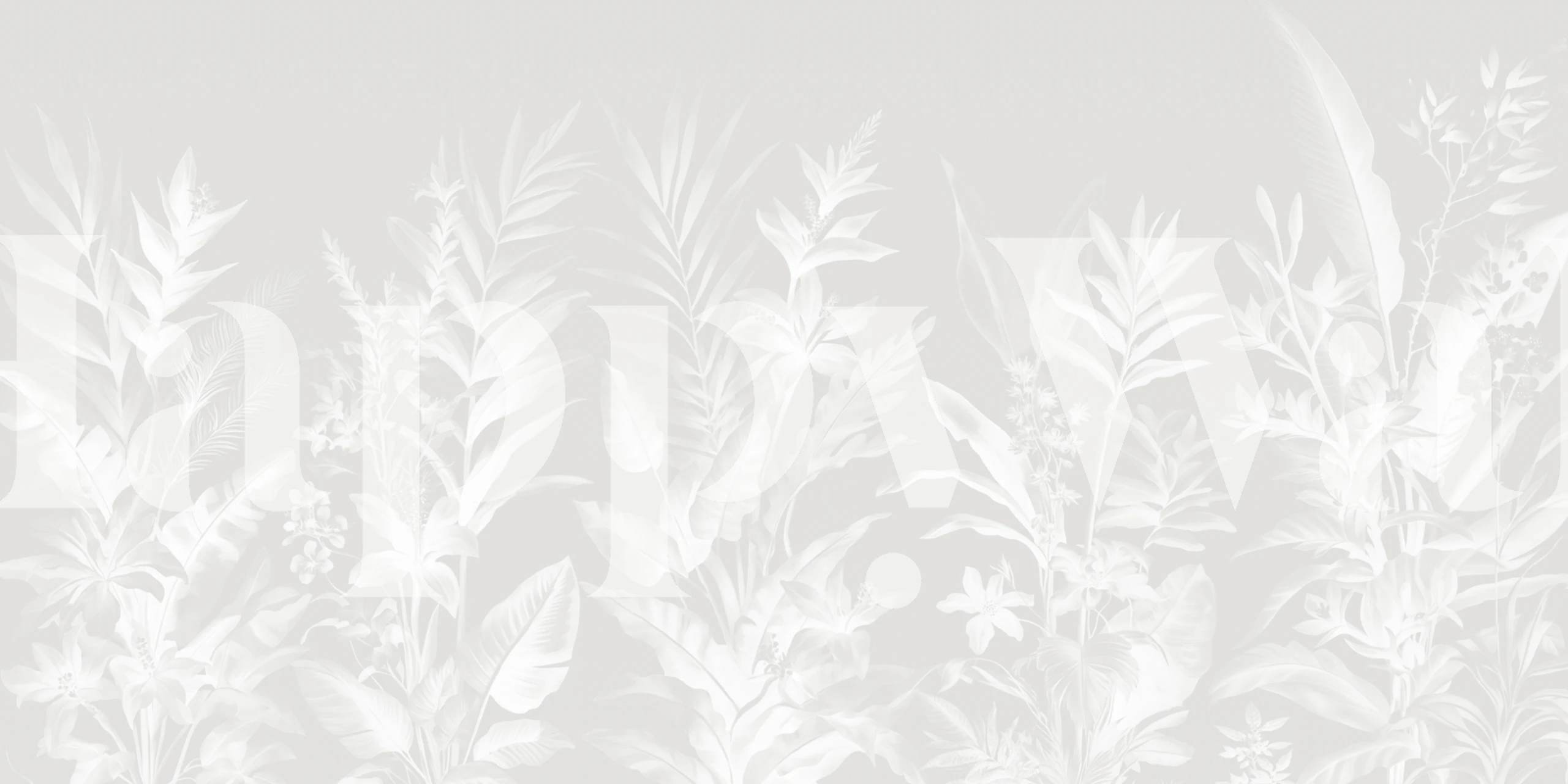 Tropical botanical wallpaper featuring grey leaves and plants