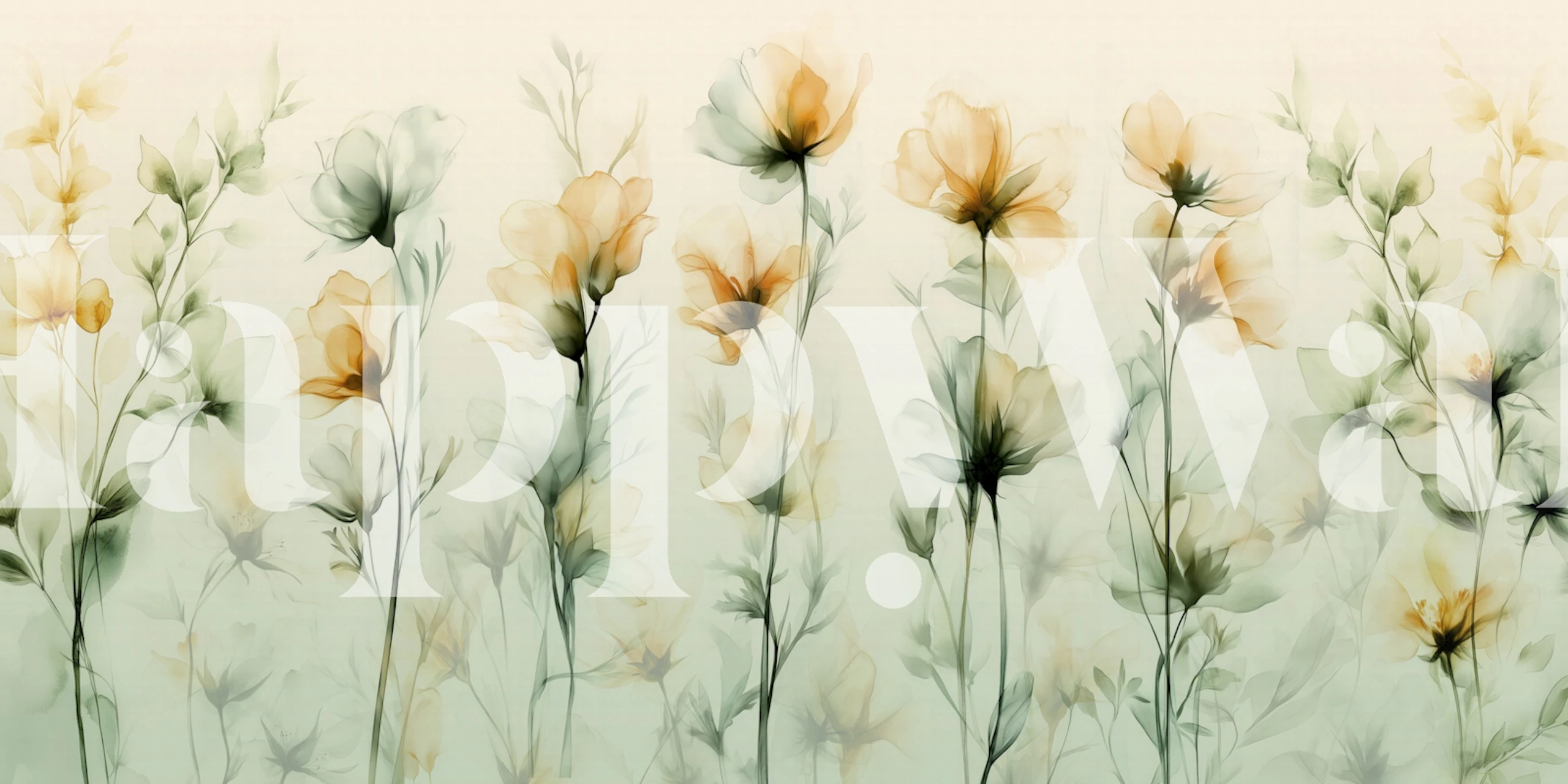 Translucent floral wallpaper with soft orange and green flowers