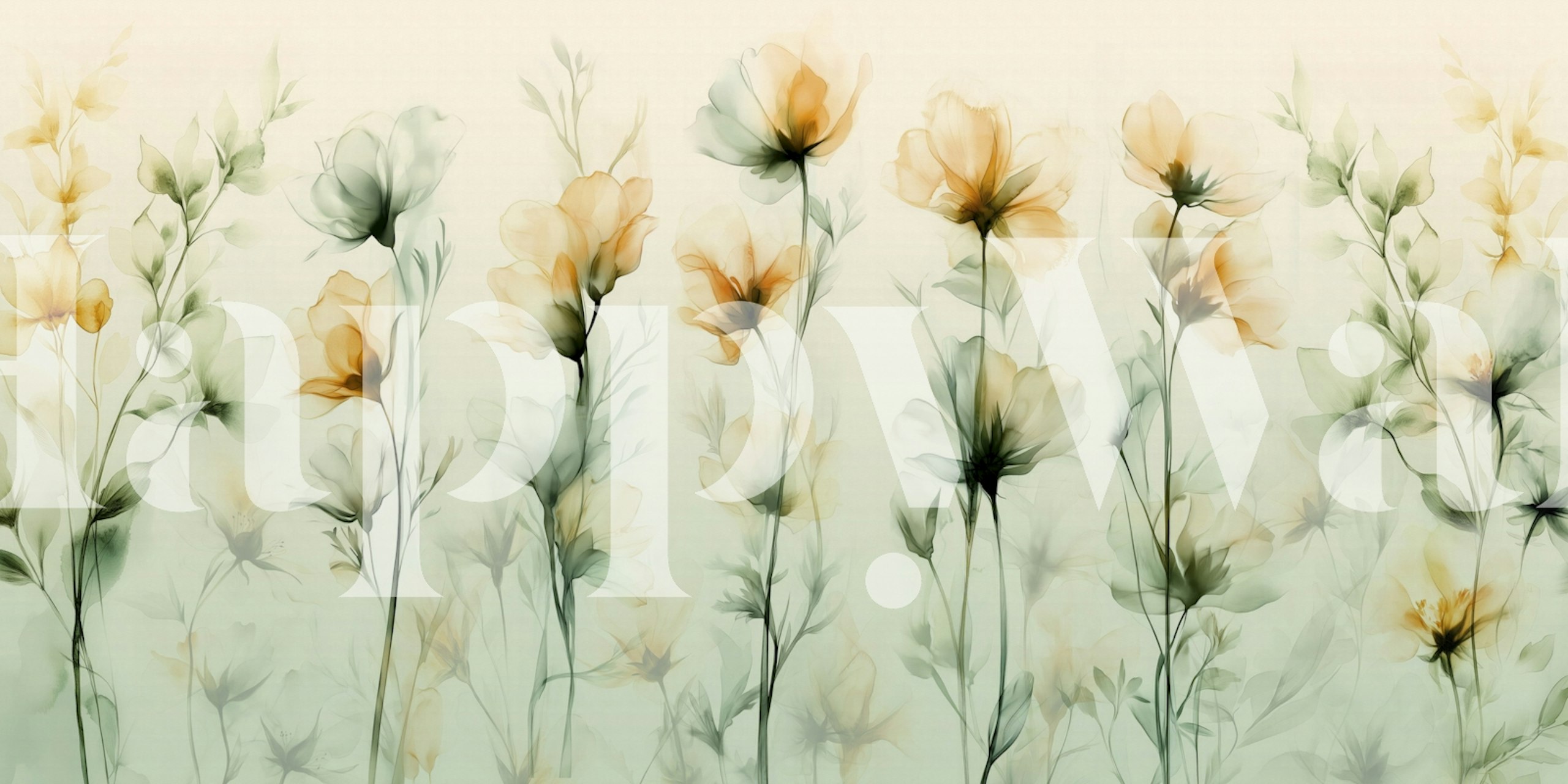 Translucent floral wallpaper with soft orange and green flowers