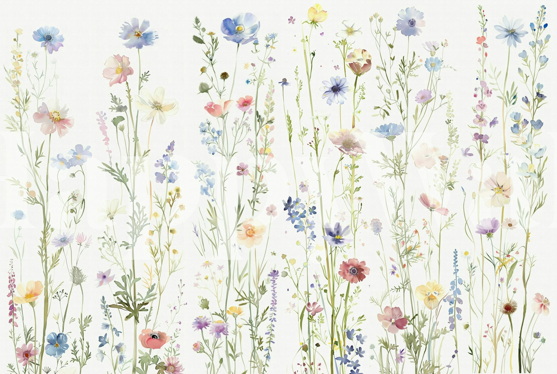 Colorful wildflowers in various shades on a light background wallpaper