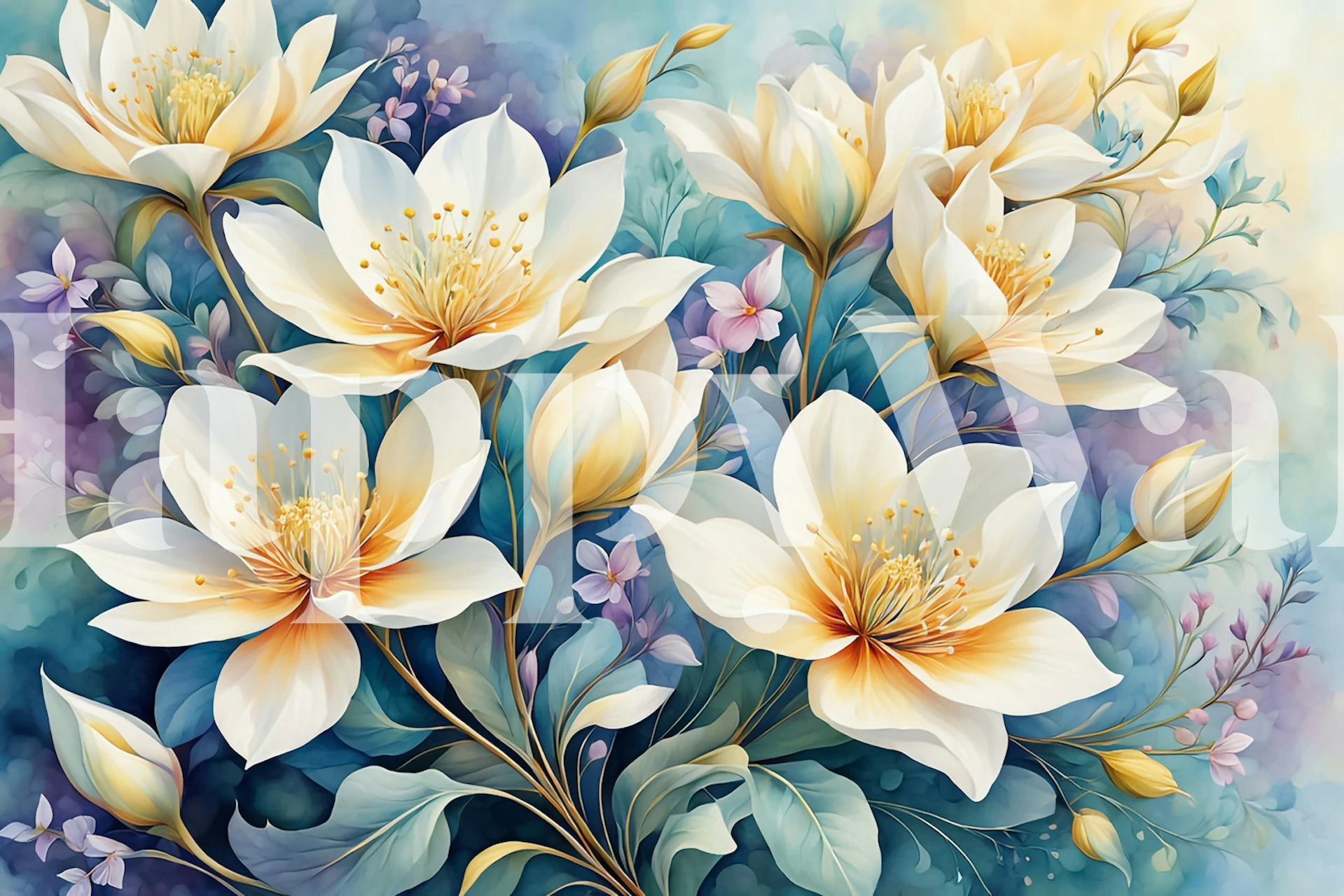 Celestial Bloom Radiance wallpaper design in a room