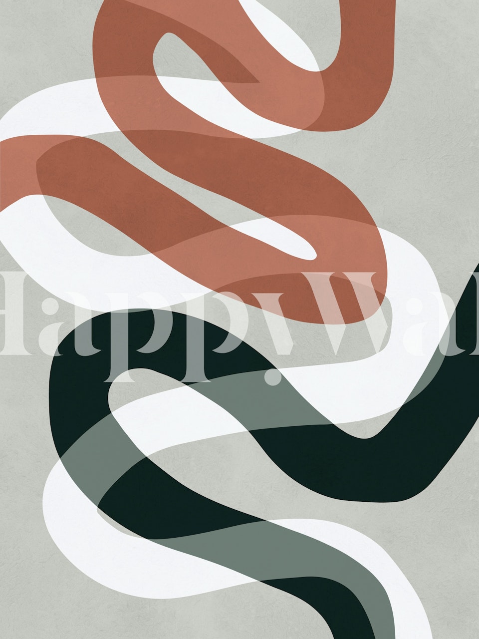 Abstract curved lines in earthy tones of green, brown, and white wallpaper