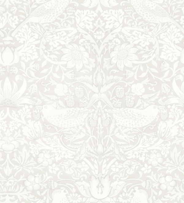 Strawberry Thief William Morris White Grey