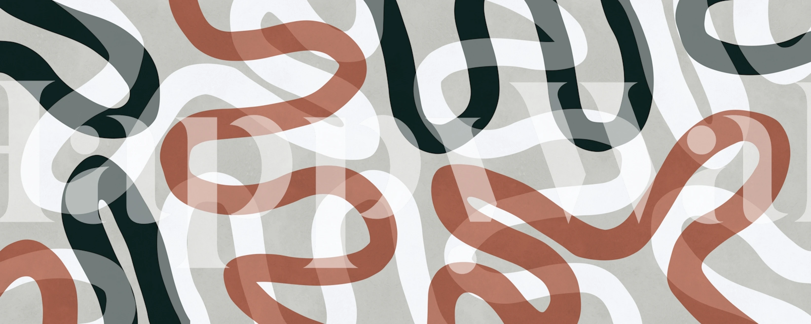 Curvy abstract patterns in earthy tones of brown, green, and gray wallpaper