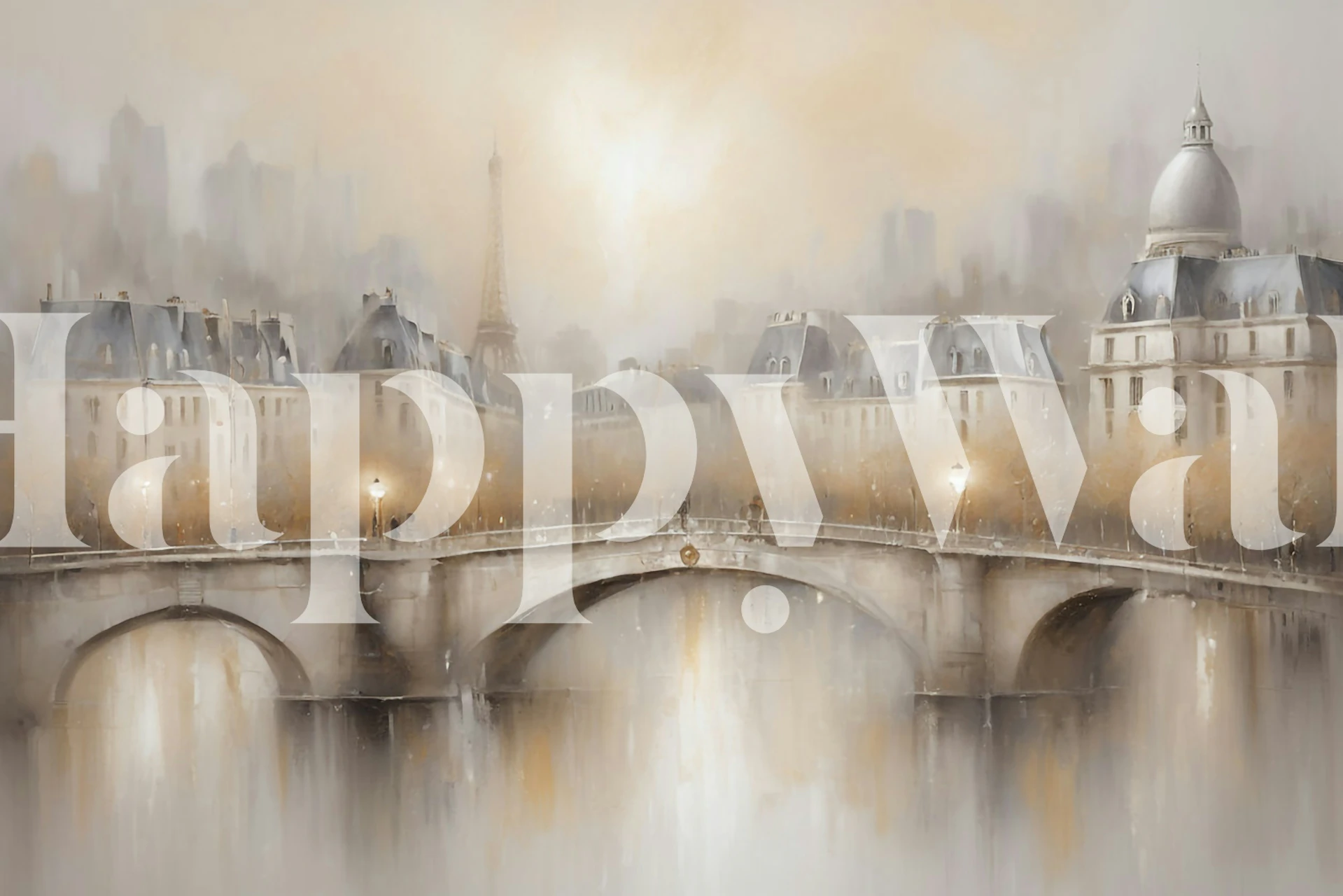 Paris Morning Haze wallpaper in een kamer