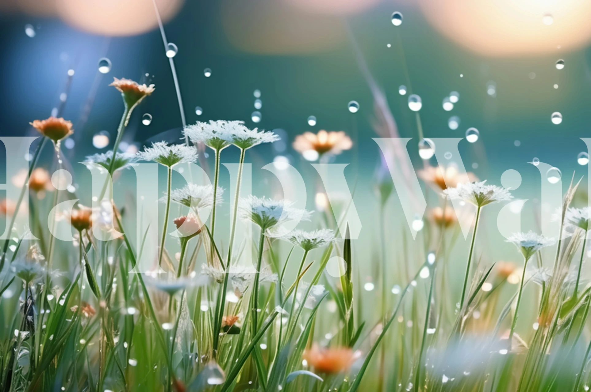 Carta da parati floreale Sparkling Dew Bliss in una stanza