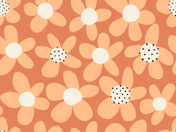 Playful Blooming Flowers Peach on Orange
