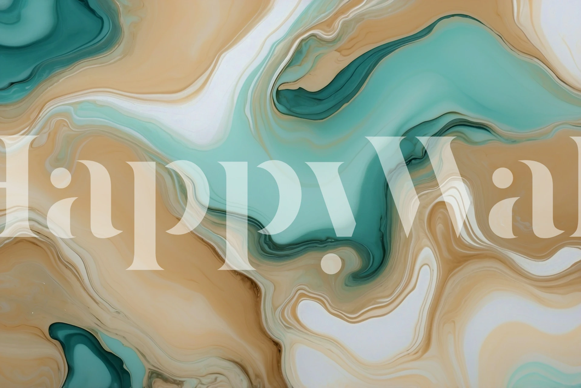 Papel Pintado Marbled Flow Art Beige Y Mint En Una Habitación