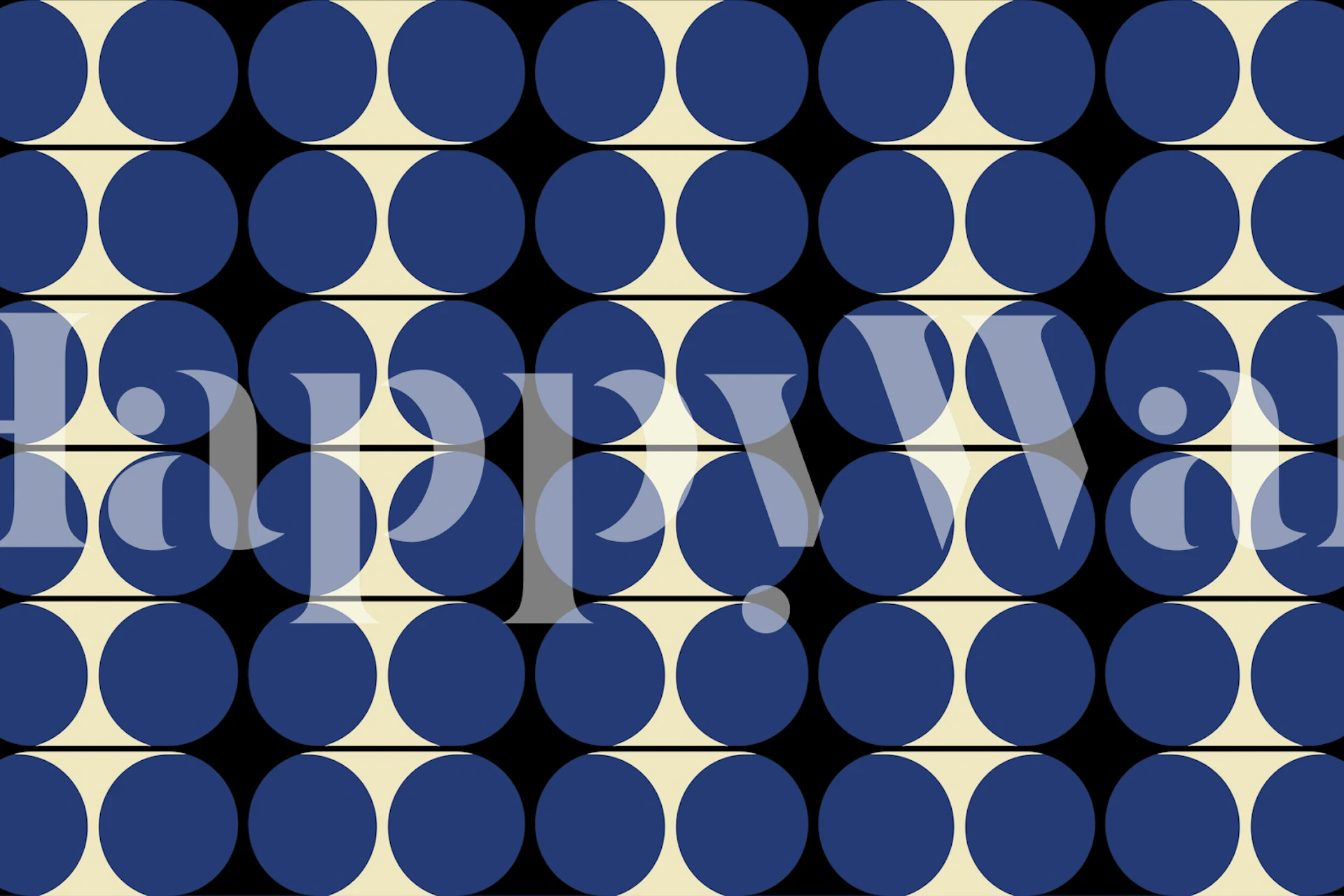 Geometric circles in navy blue and cream on black background wallpaper