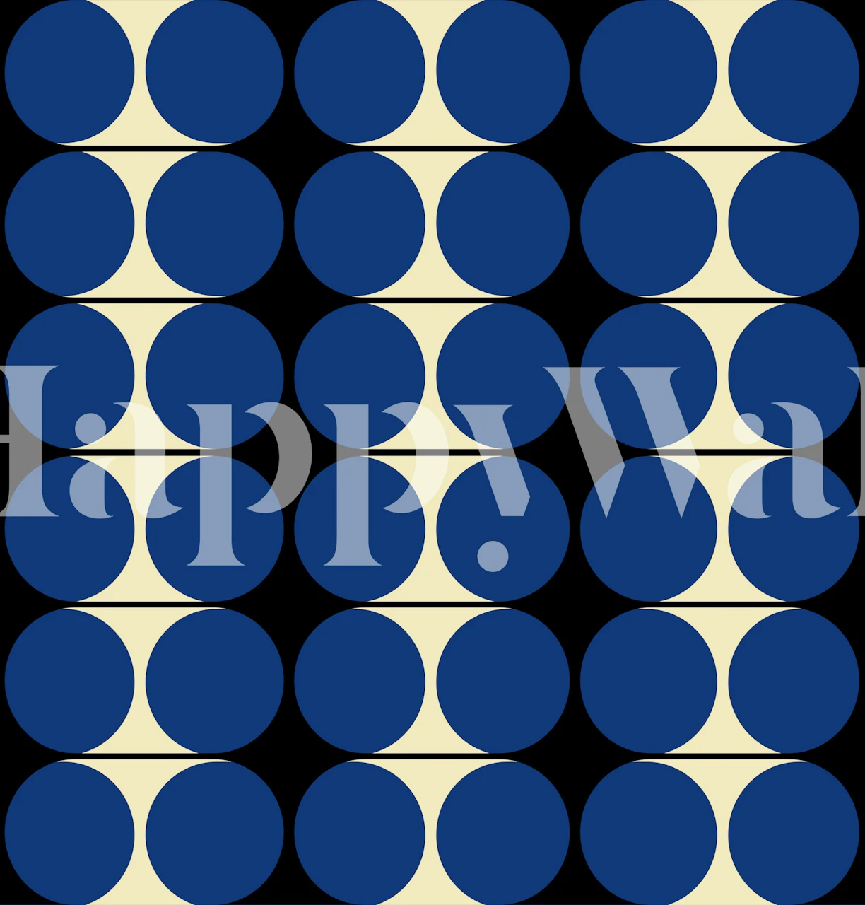 Geometric circles in navy blue and cream on black background wallpaper