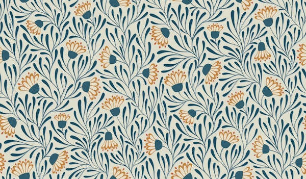 floral tangled daisies - orange / indigo blue
