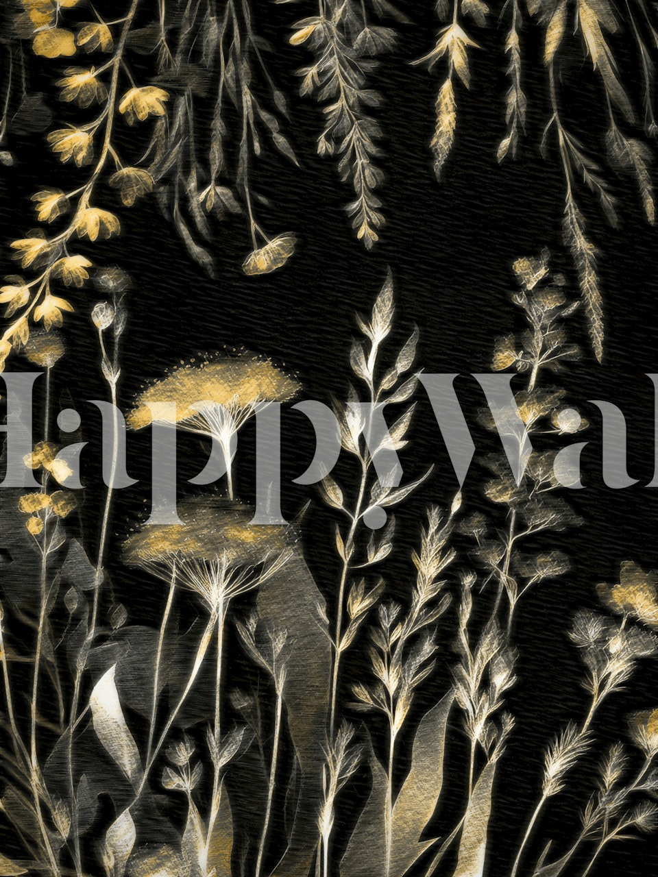 Papel de parede Golden Botanical Noir em um quarto