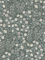 Vintage bohemian florals - dark green tapete