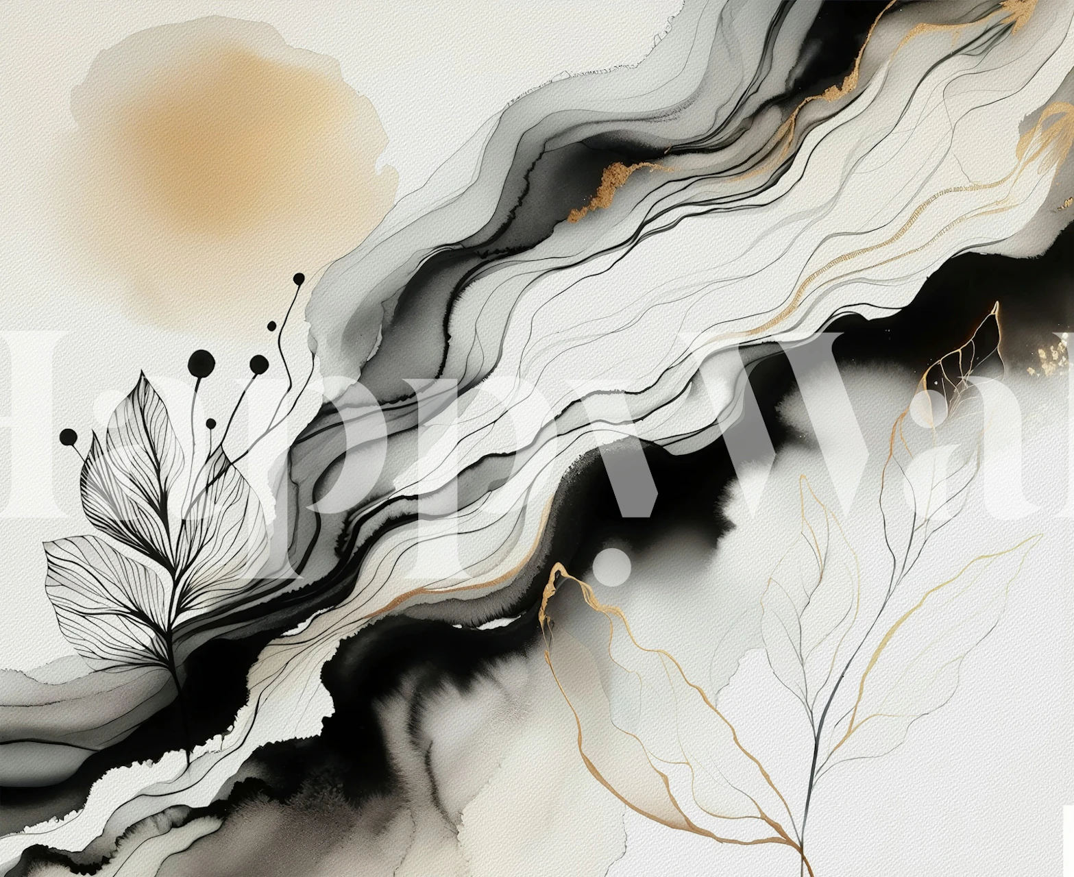 Golden Veins Botanical wallpaper displayed in a room