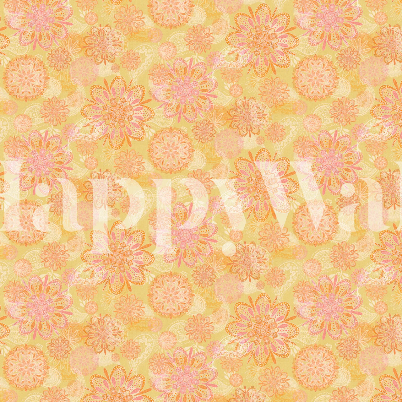 Pink floral patterns on a soft yellow background wallpaper