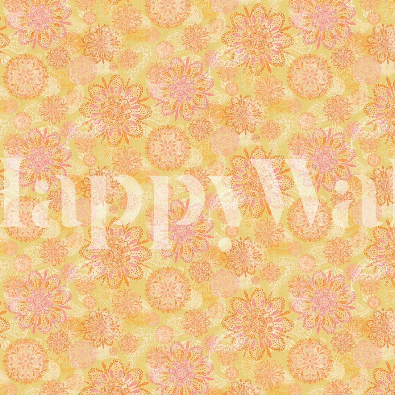 Pink floral patterns on a soft yellow background wallpaper